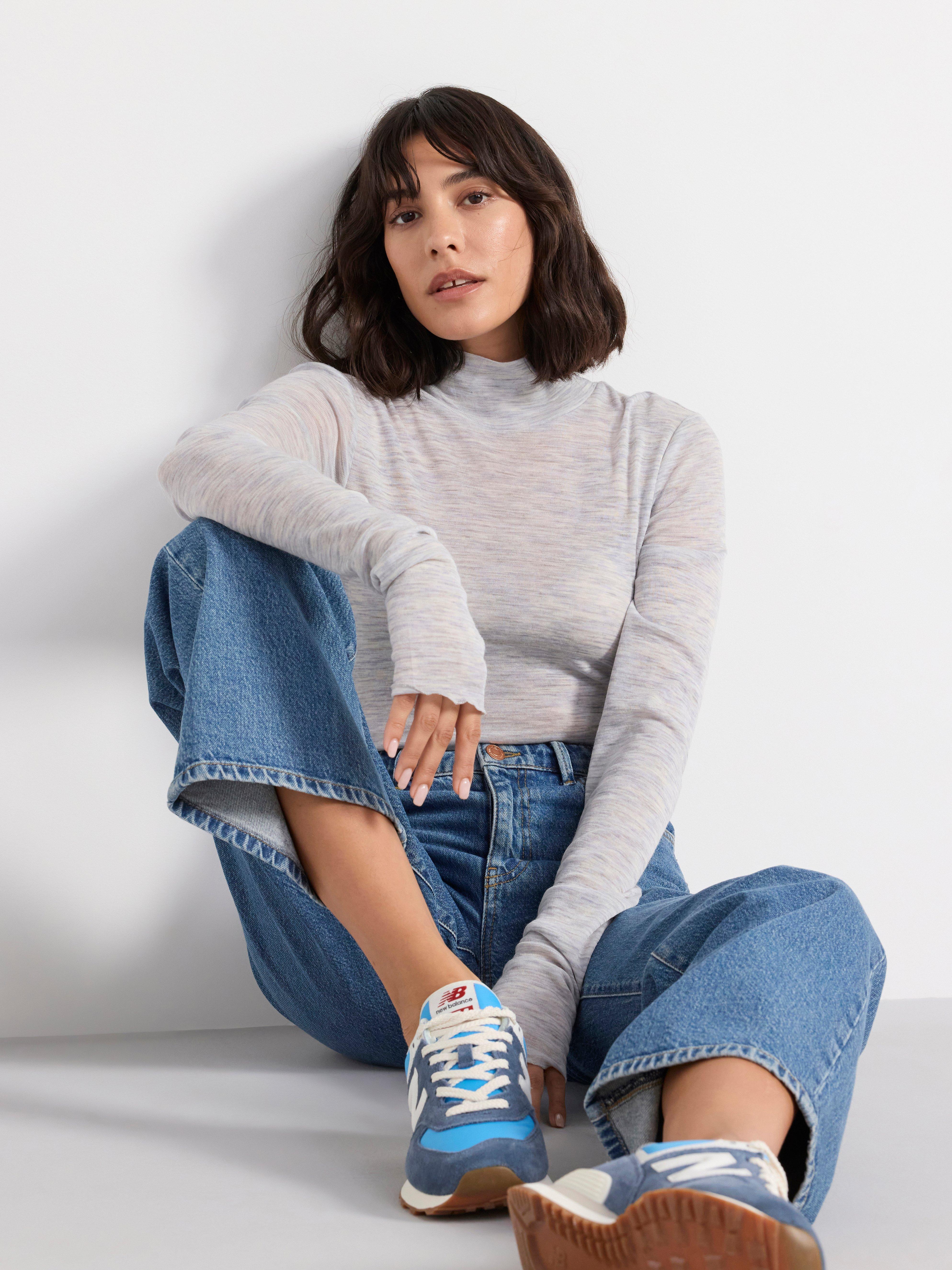 Long sleeve top in merino wool Light Grey Melange