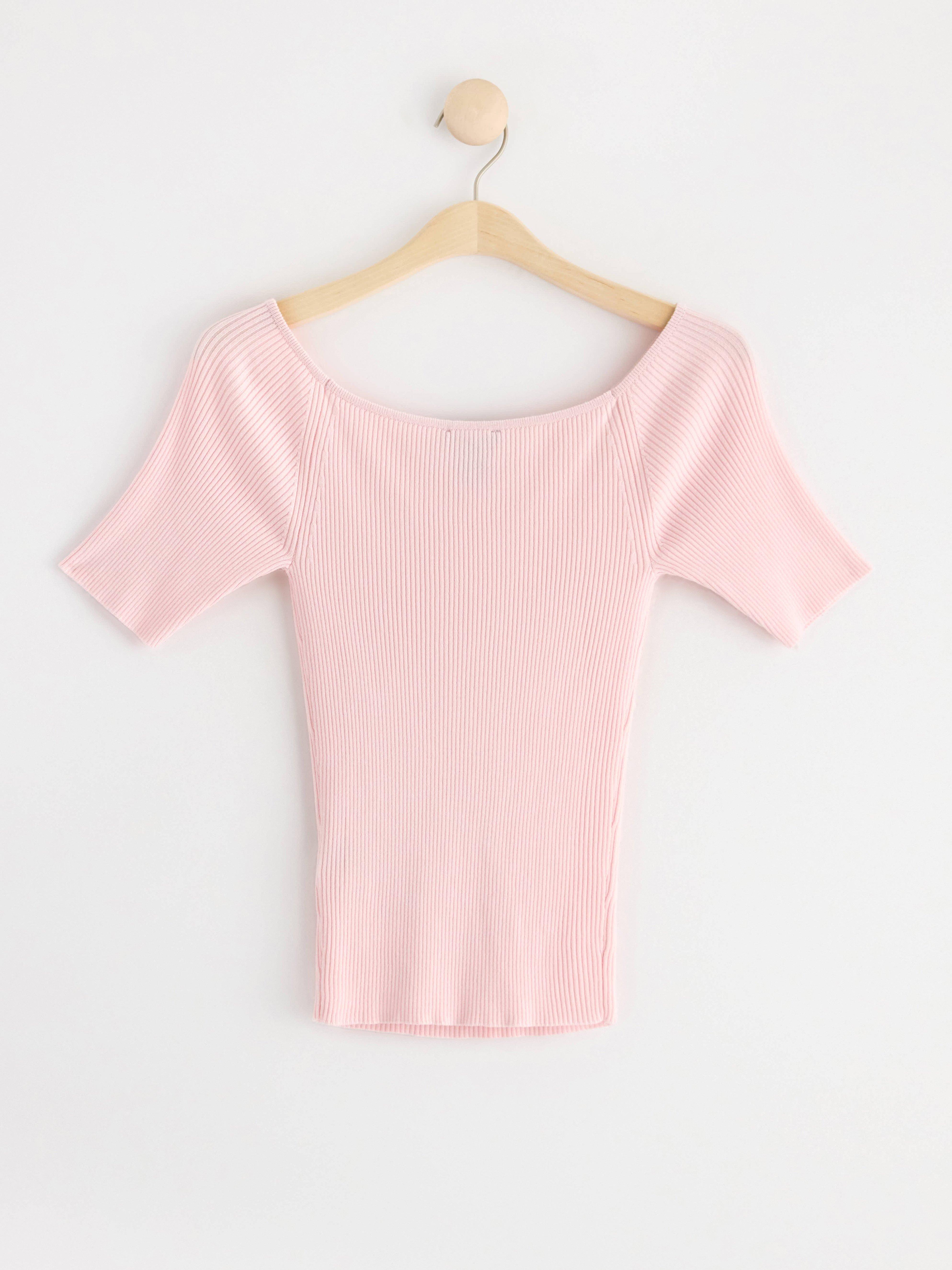 Ribbed short sleeve top pink