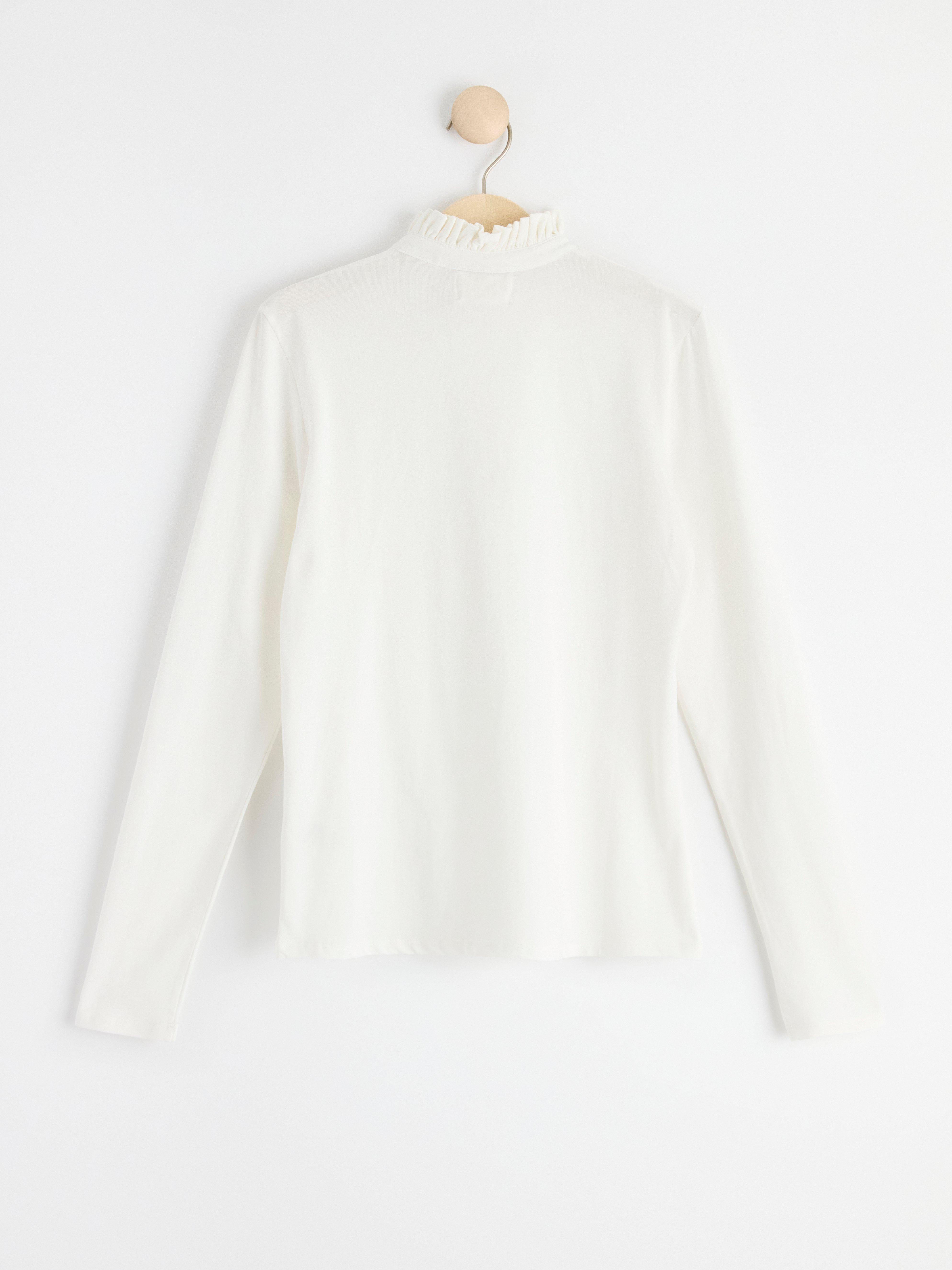 Long sleeve top with frill collar Off White