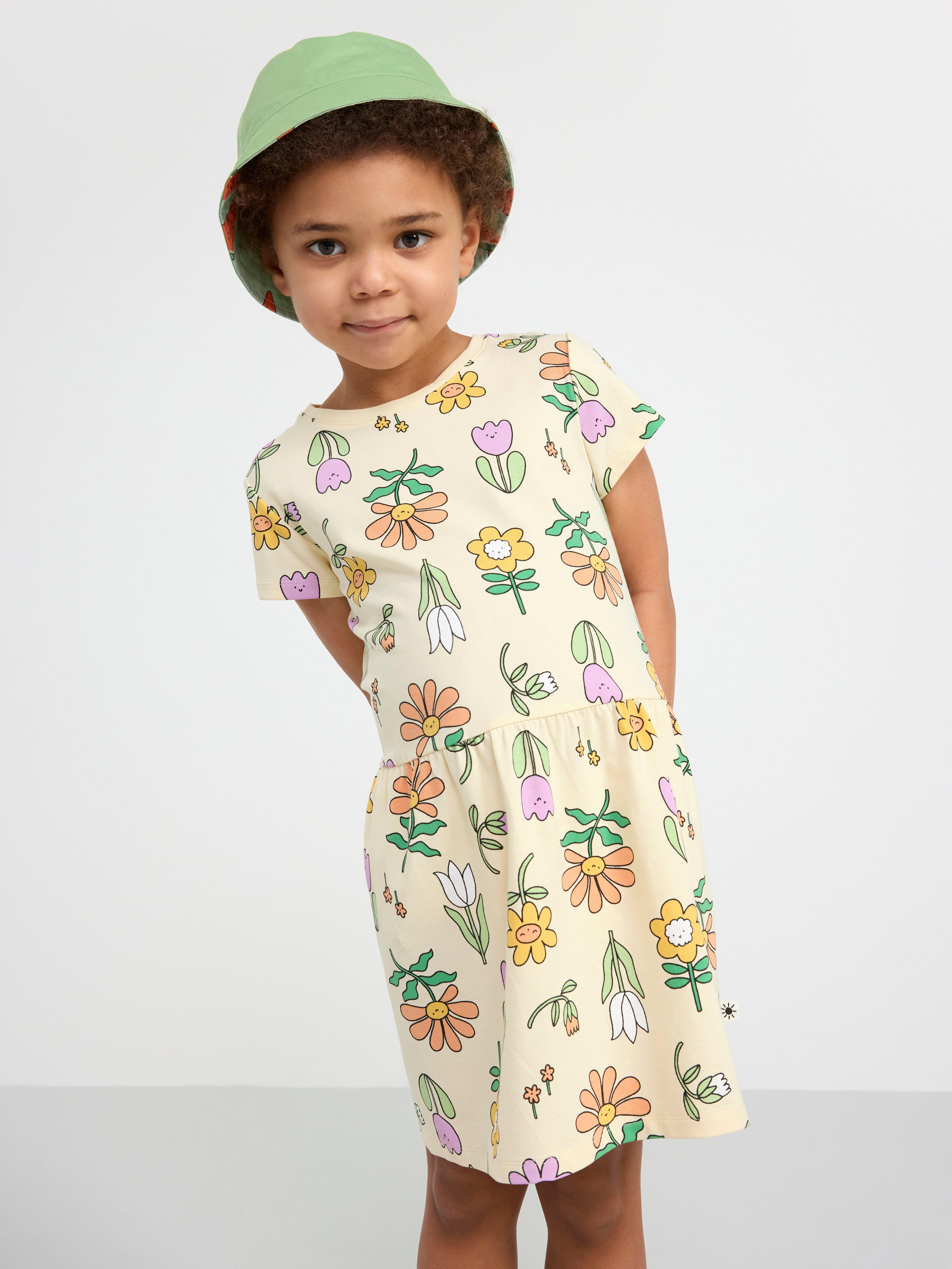 Short sleeve dress with flowers Light Yellow