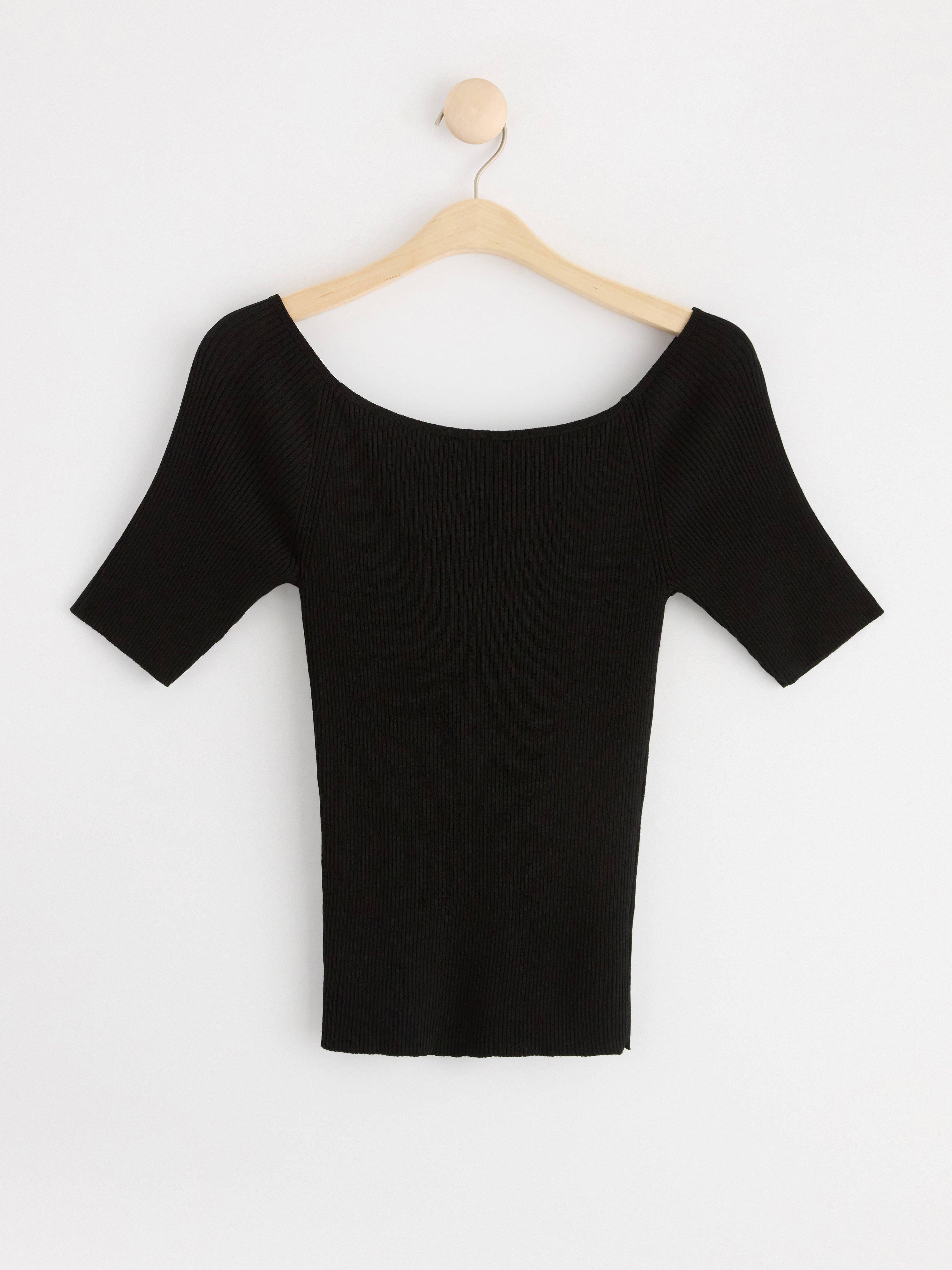 Ribbed short sleeve top Black