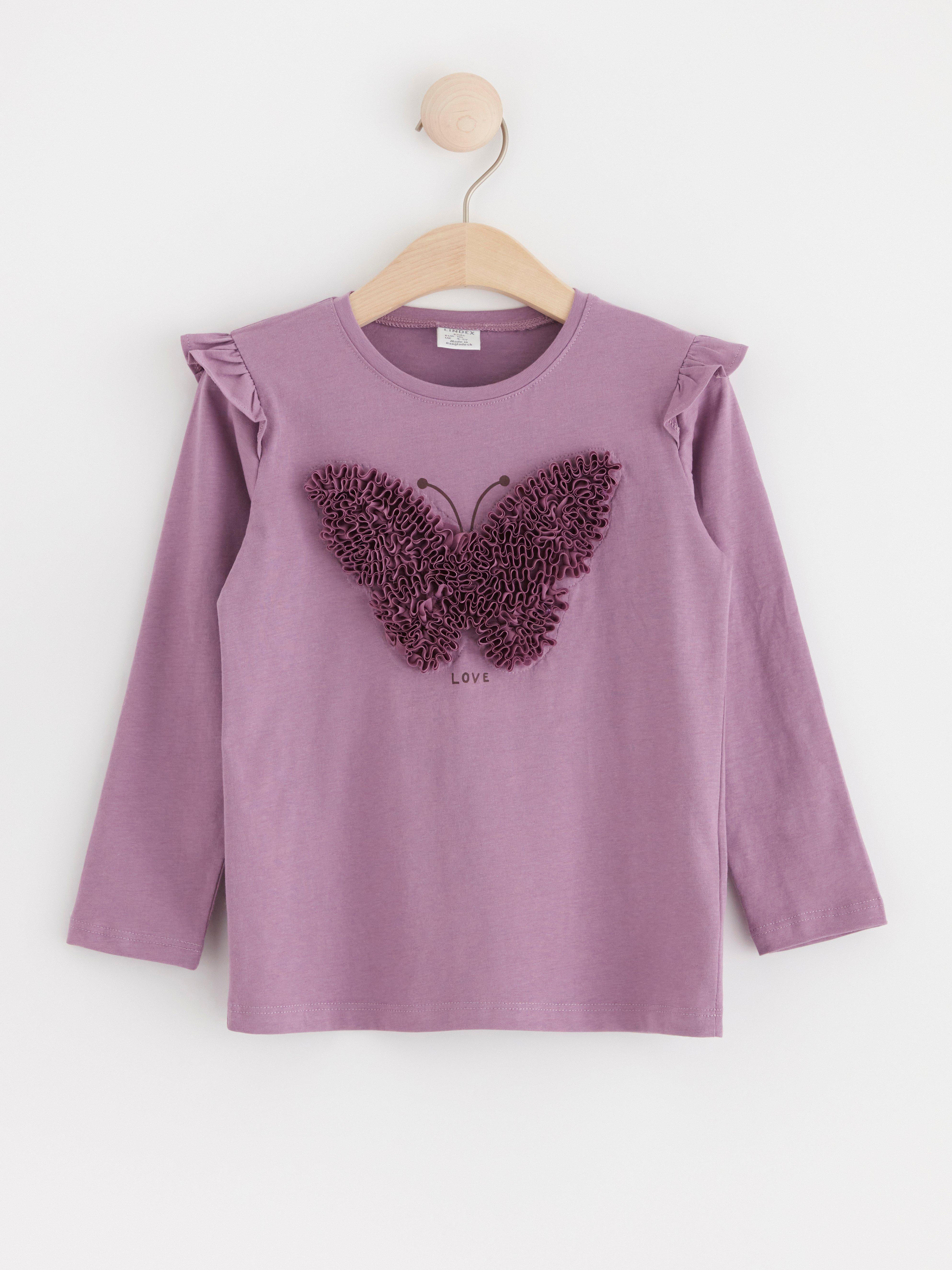 Long sleeve top with butterfly Light Dusty Lilac