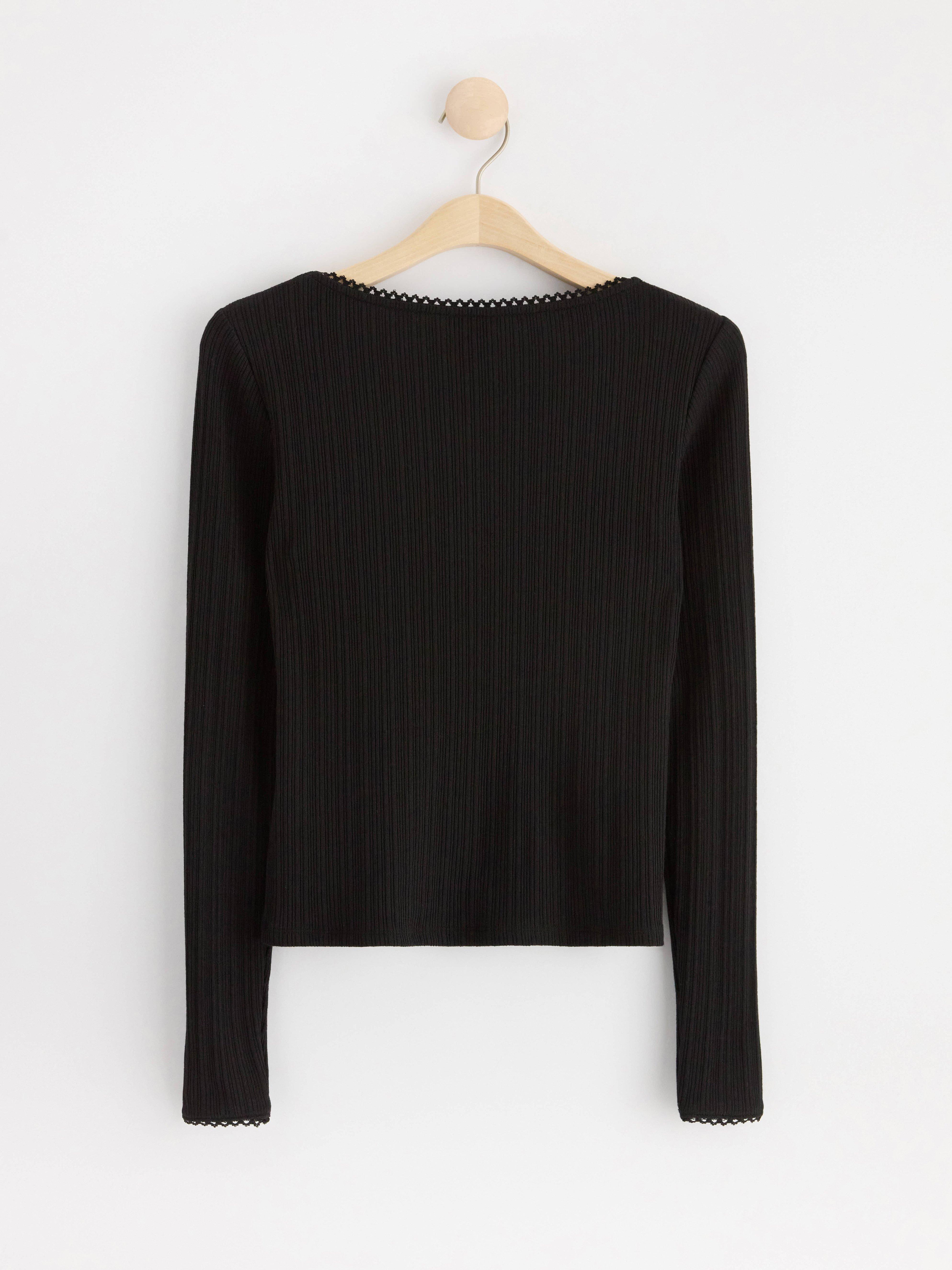 Ribbed long sleeve top Black