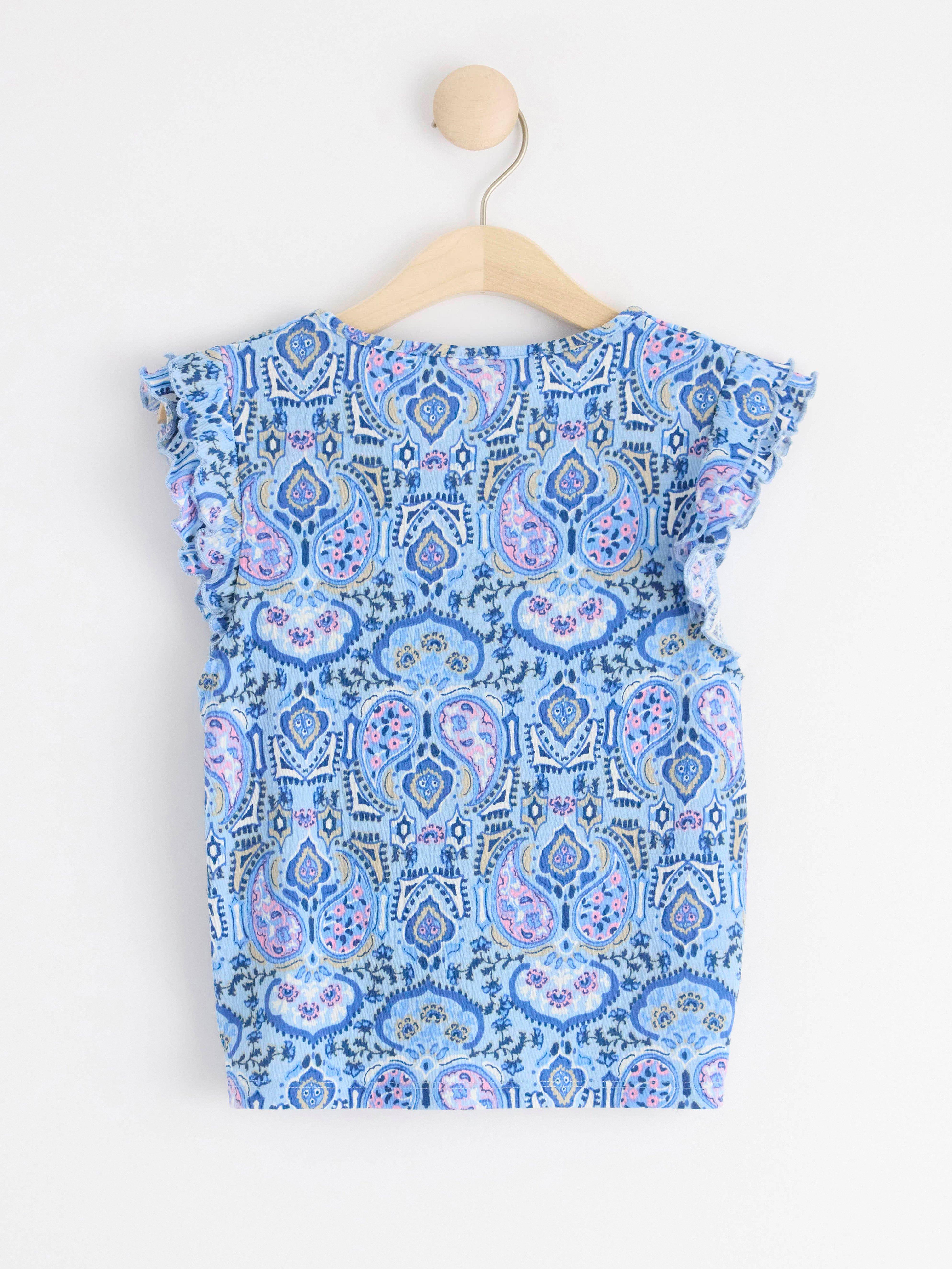 Cropped top with frill sleeves Light Blue