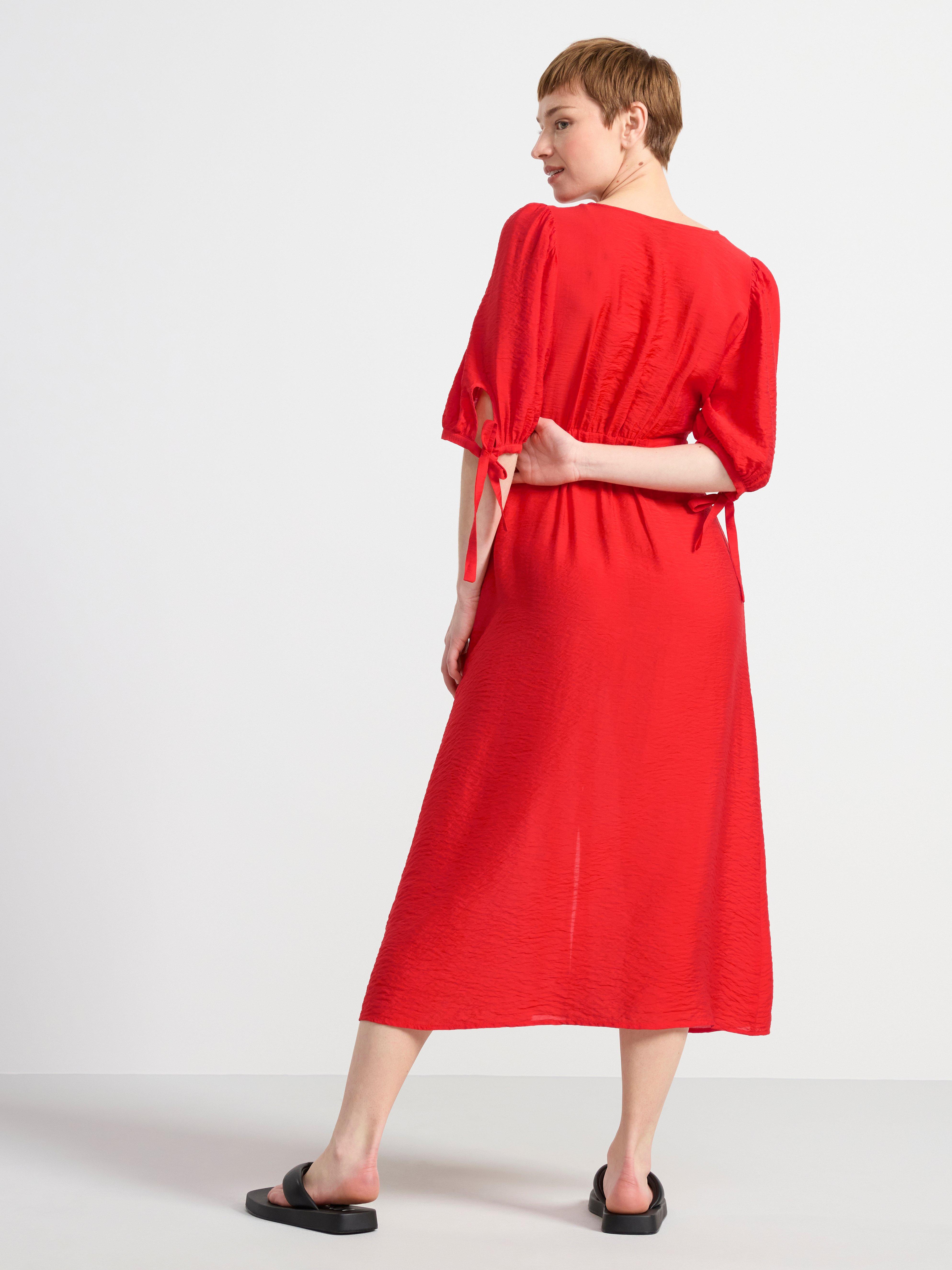 Puff sleeve midi dress Red