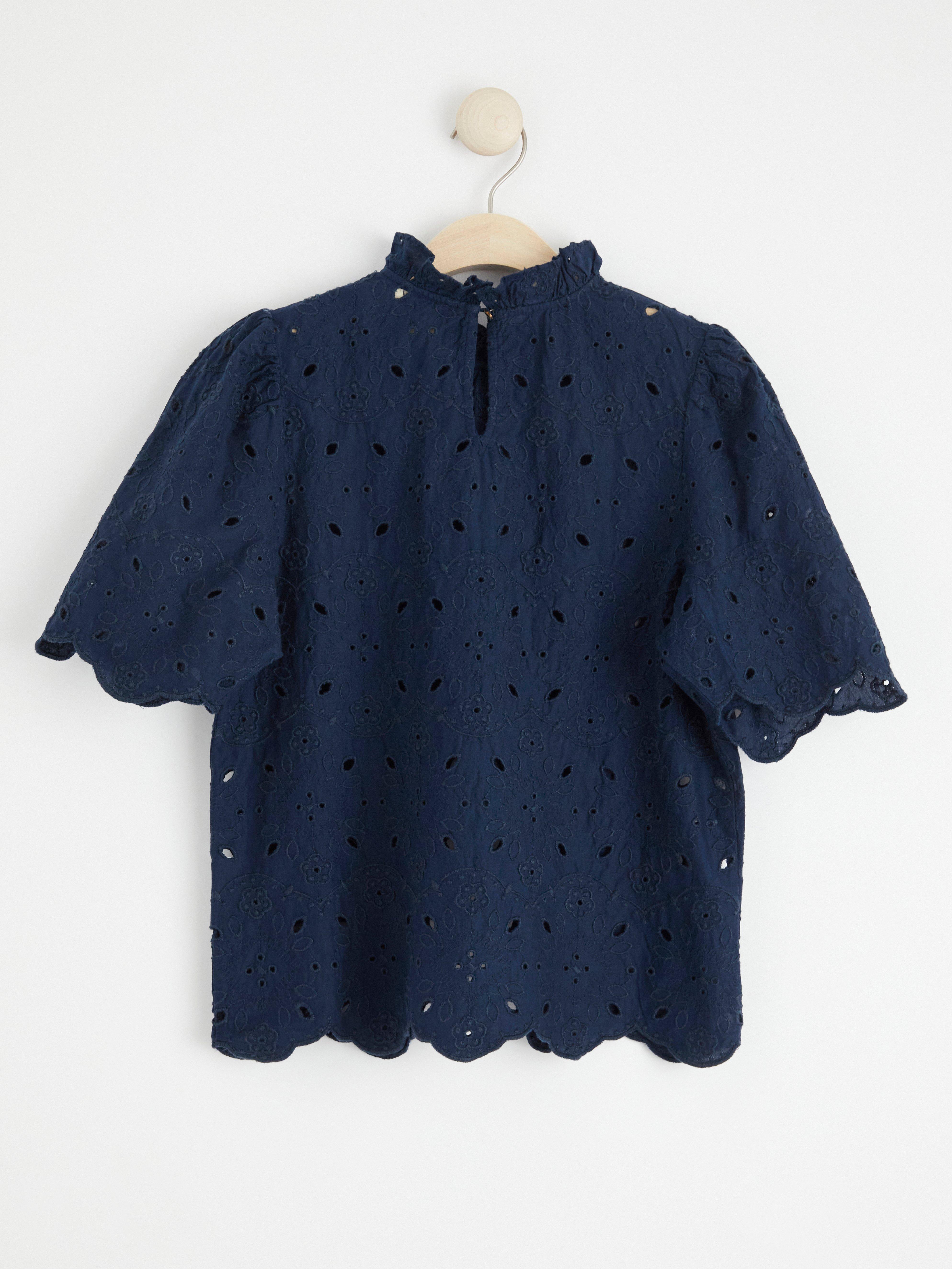 Blouse with broderie anglaise Navy