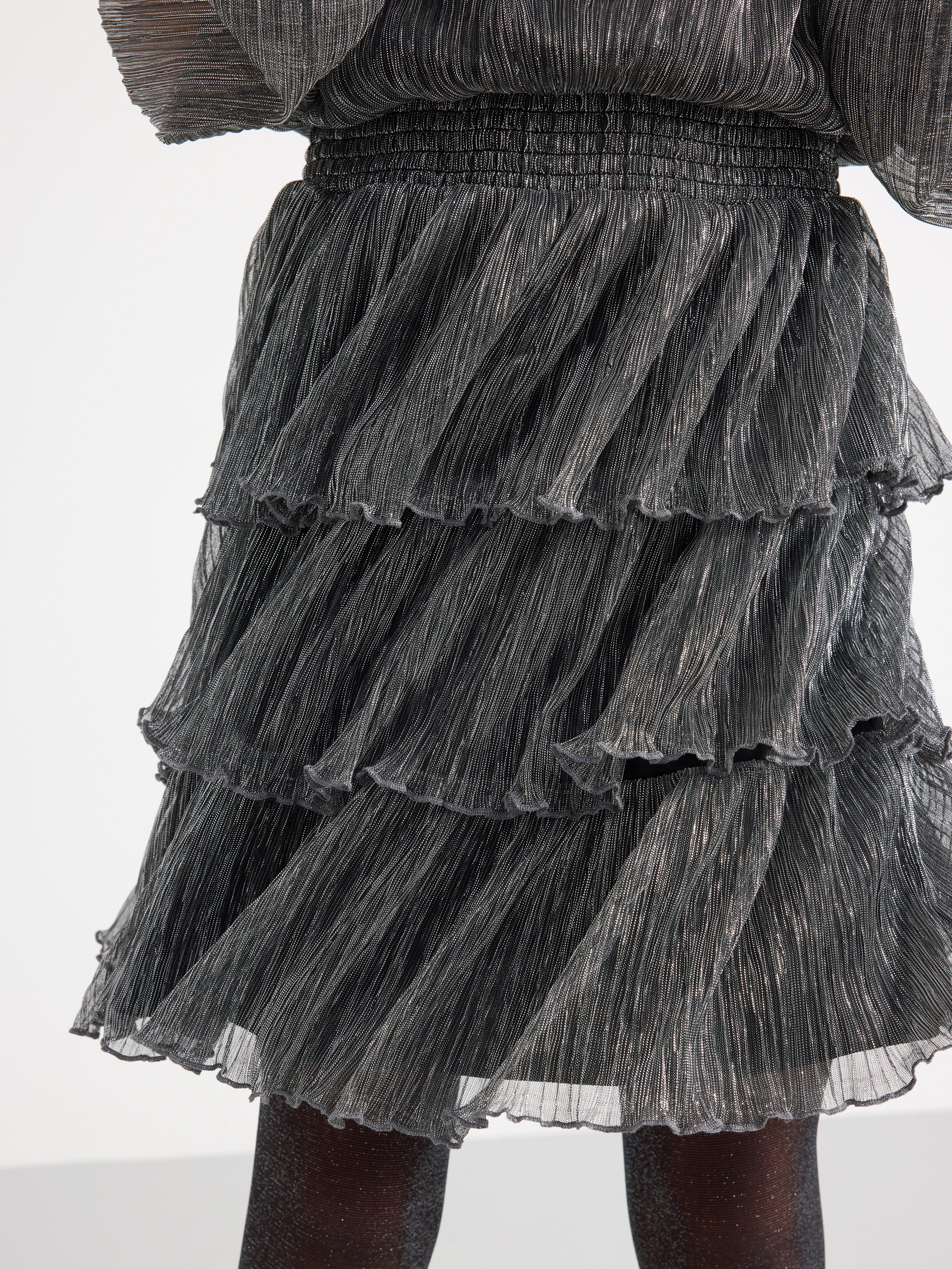 Plisse dress with flounces Silver