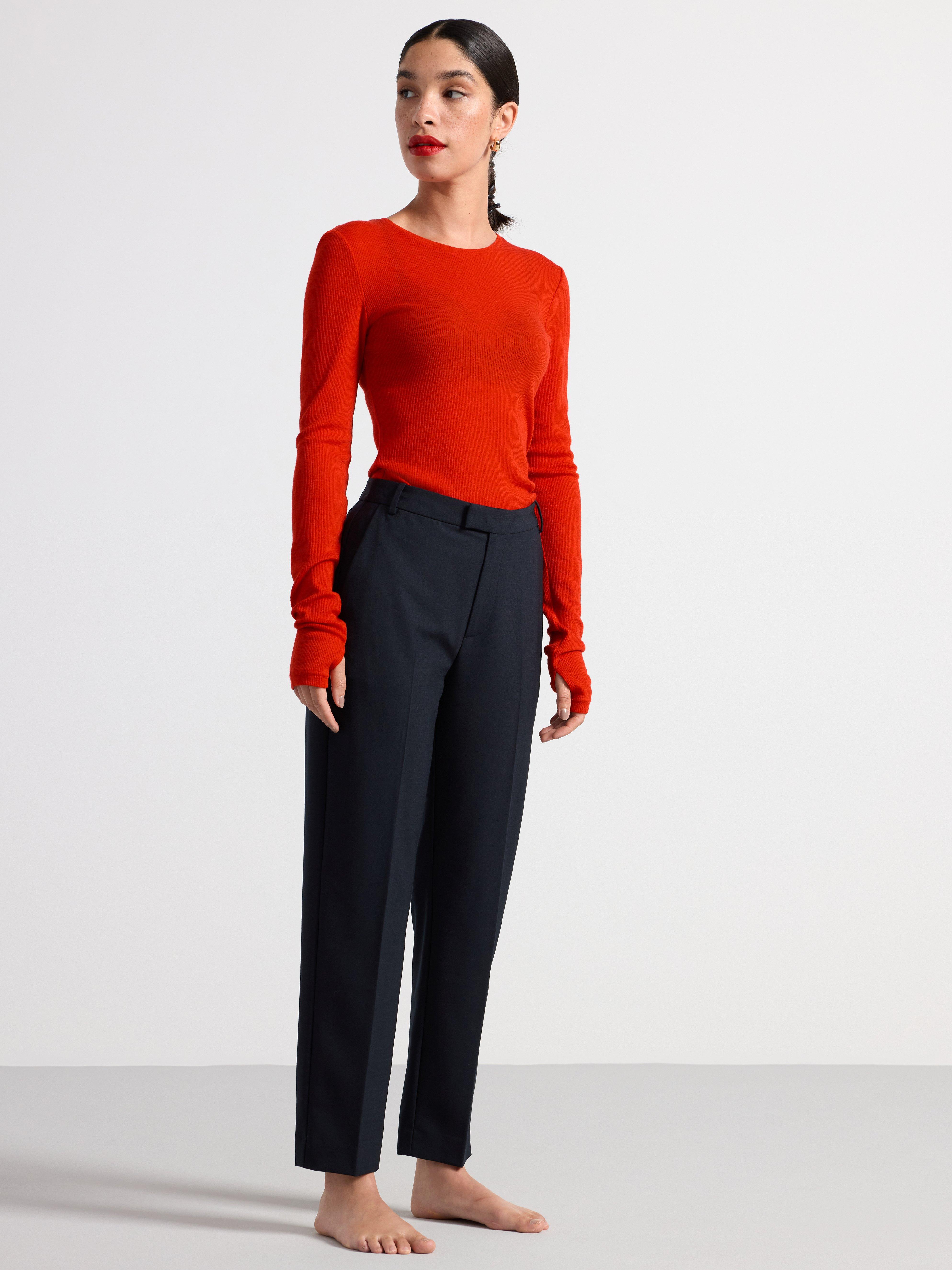 POLLY Straight cropped trousers with regular waist Off Black