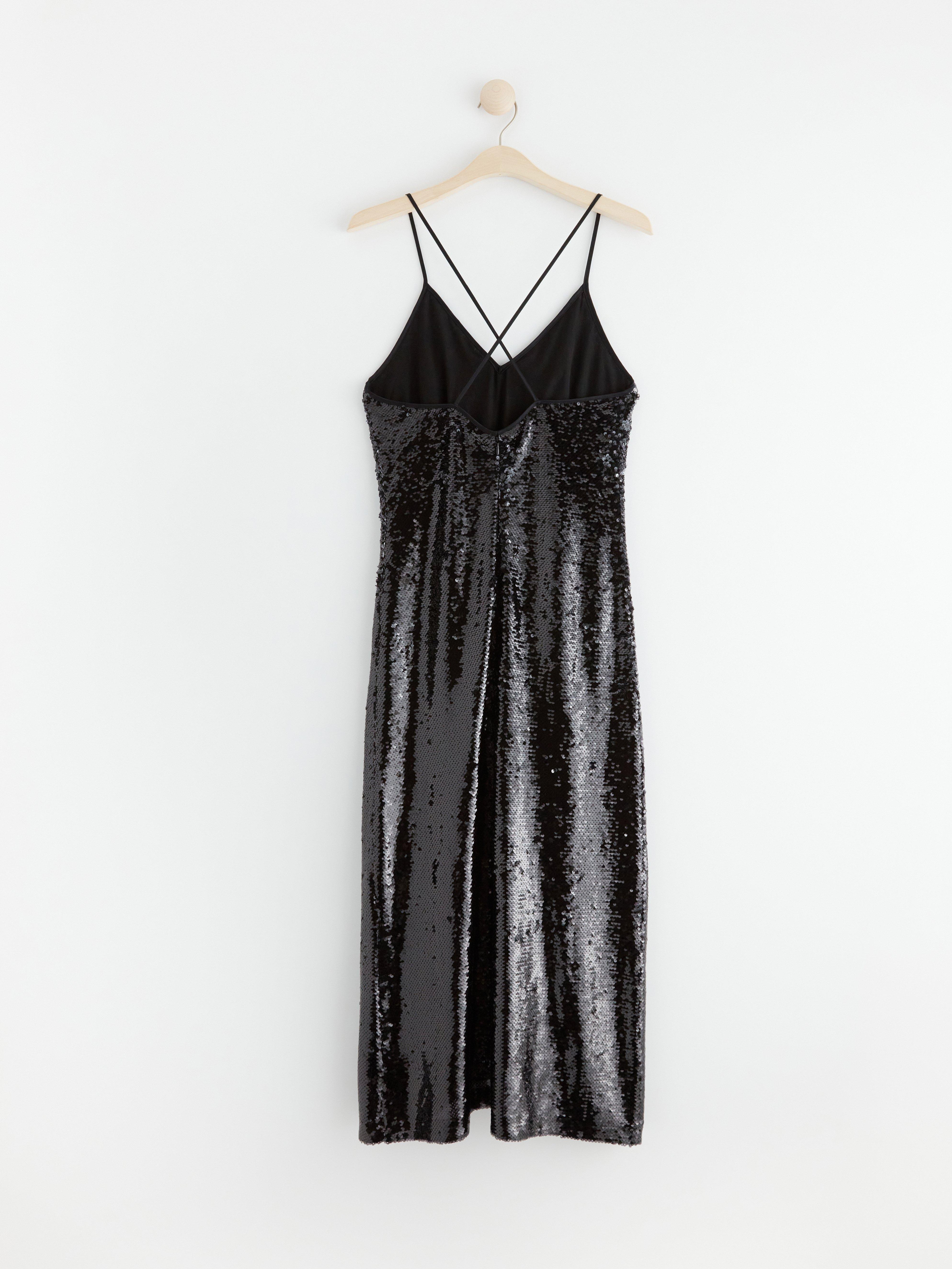 Maxi dress with sequins Black