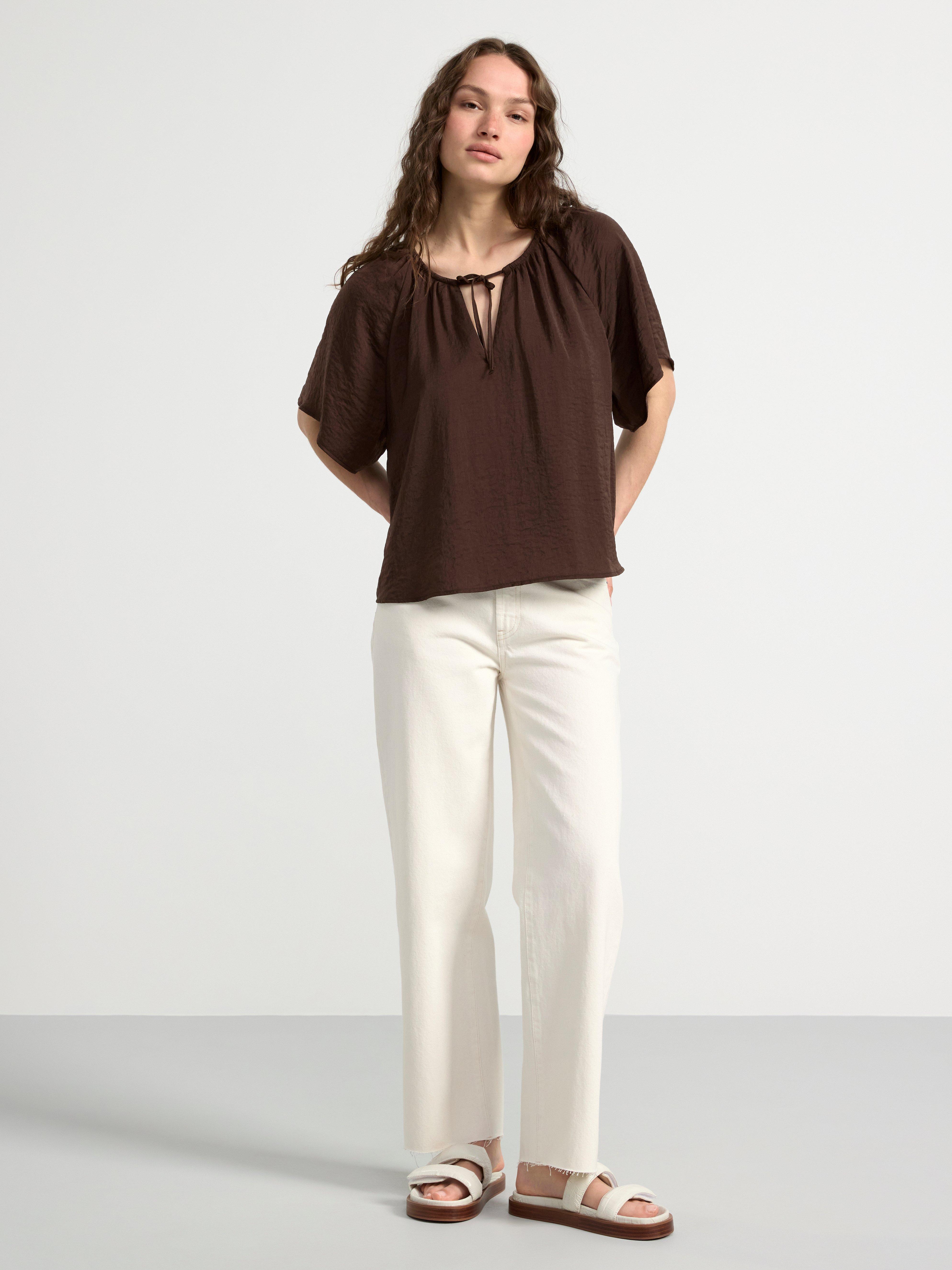 Short sleeve satin blouse Dark Dusty Brown