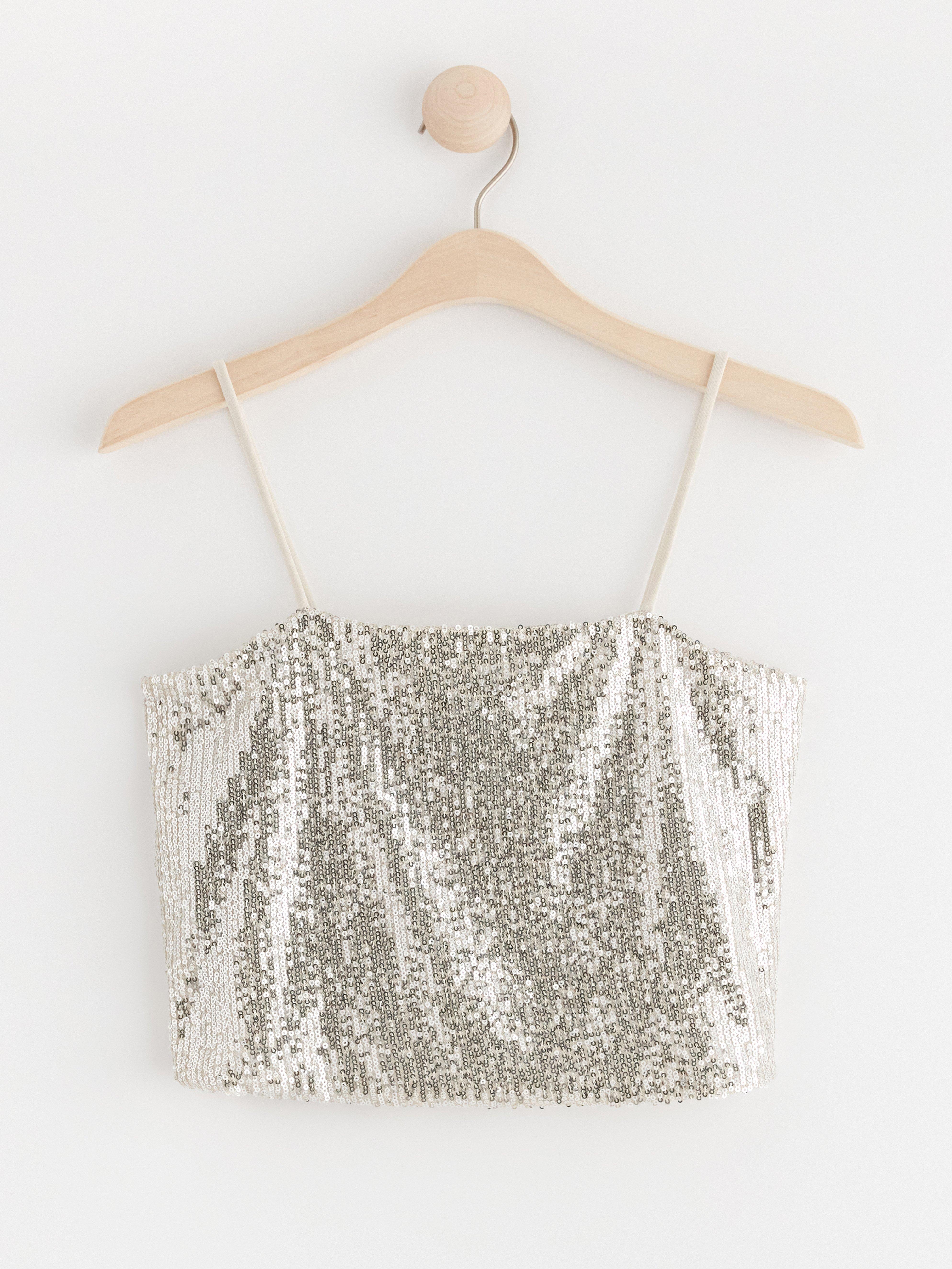 Cropped top with sequins beige