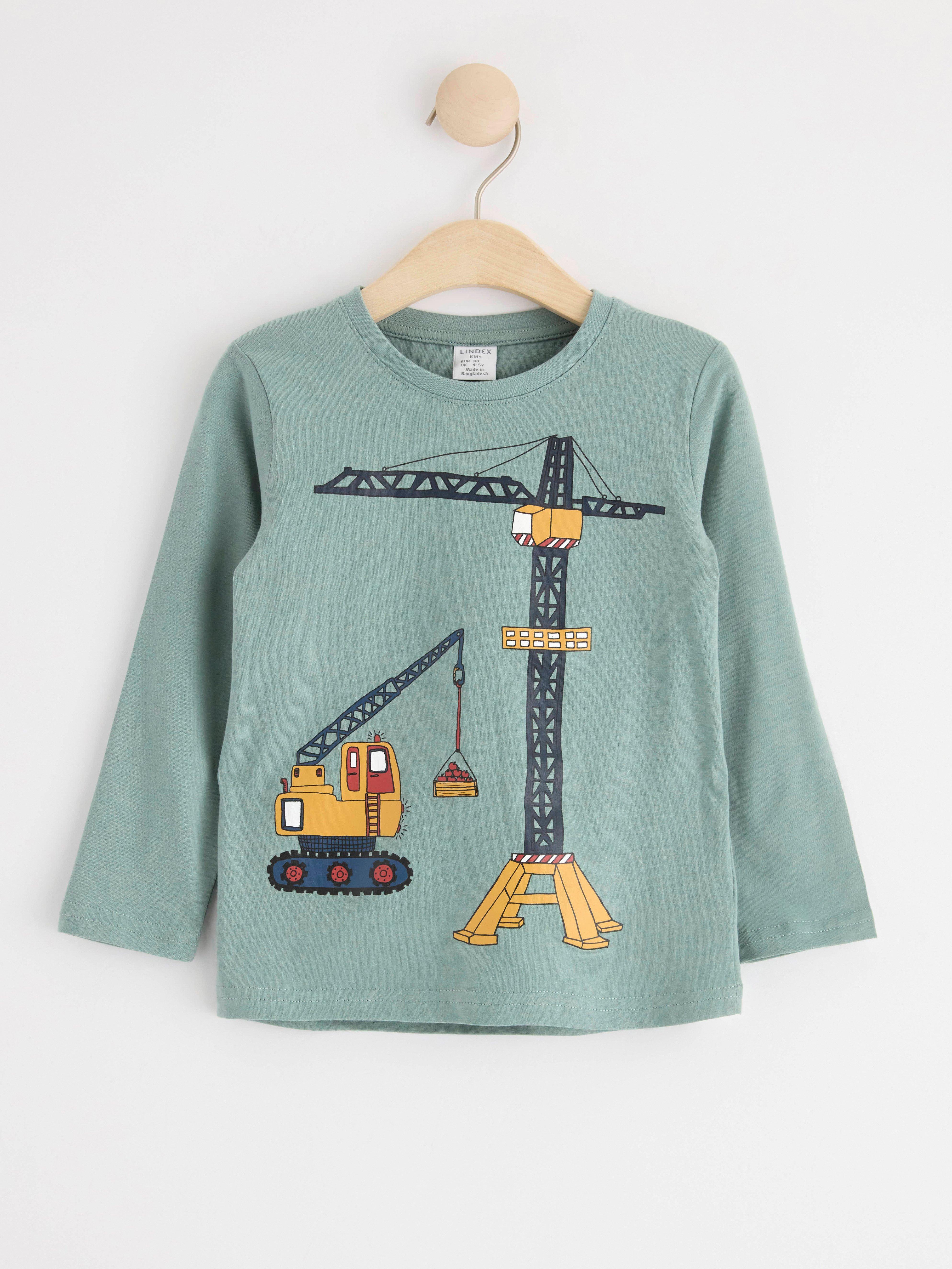 Long sleeve top with working vehicles Light Dusty Green