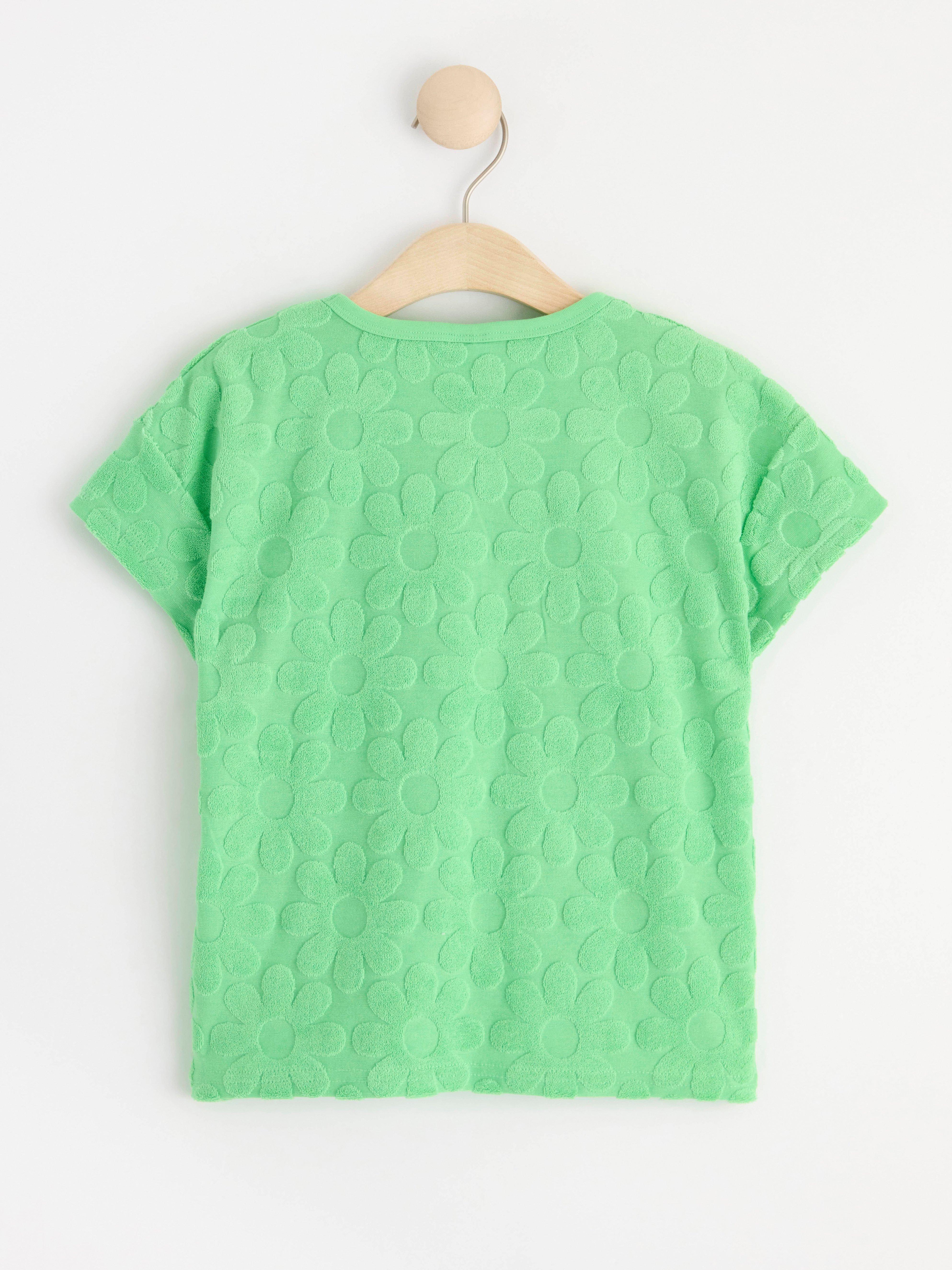 Short sleeve terry top with flower pattern Green