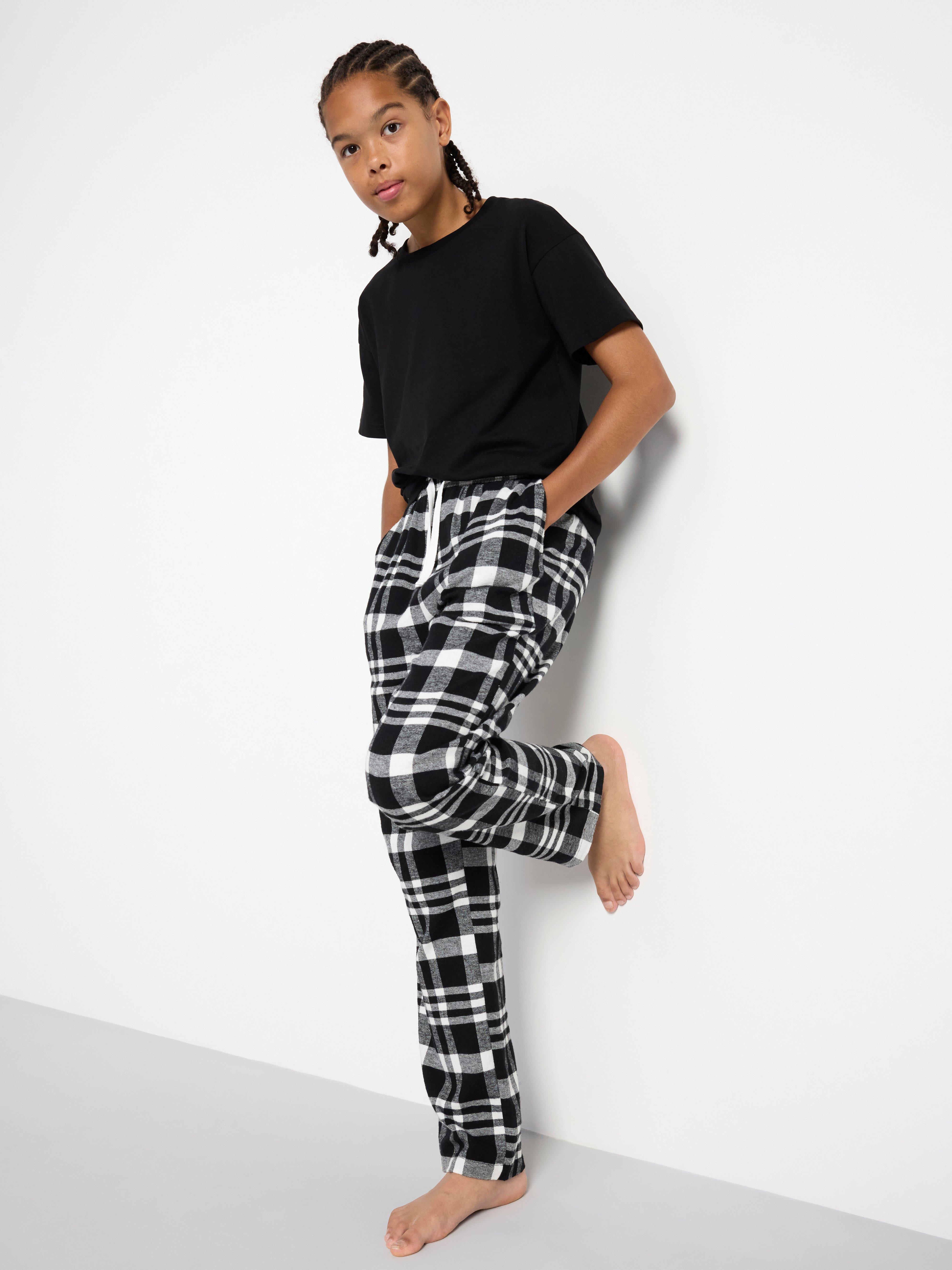 Pyjama trousers in flannel with checked pattern Black