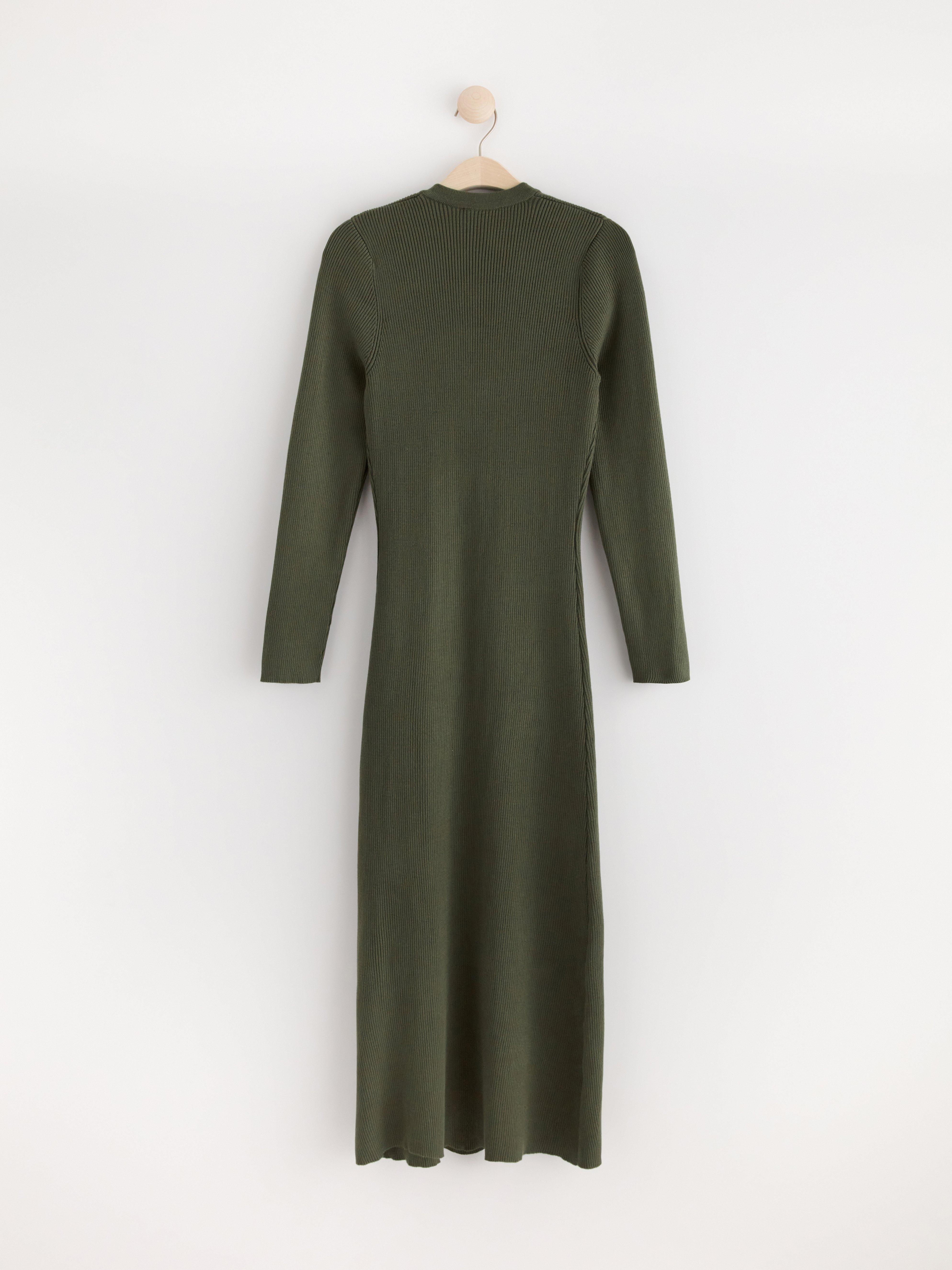 Knitted buttoned midi dress Dark Khaki