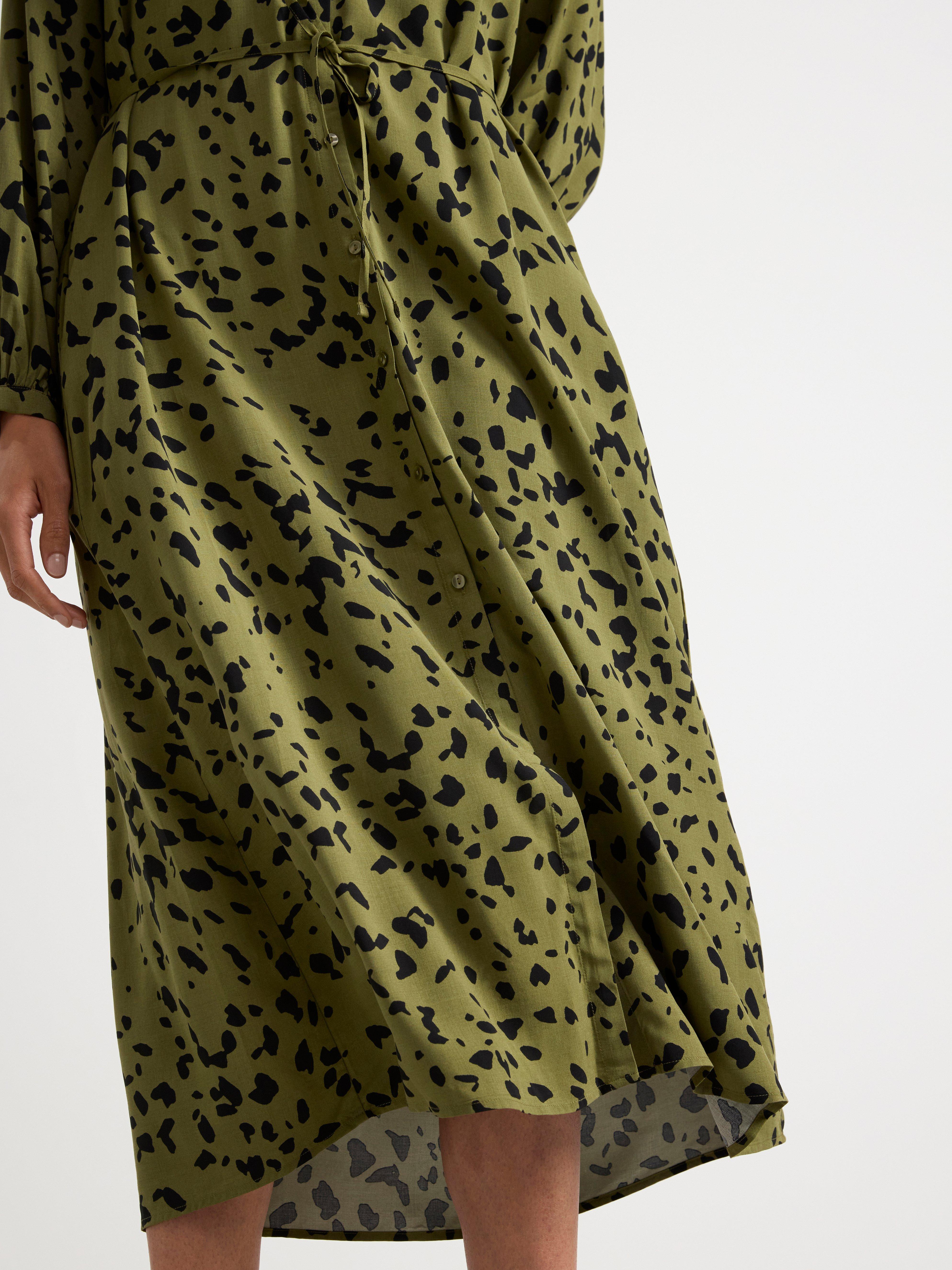 Long sleeve patterned dress Dark Green