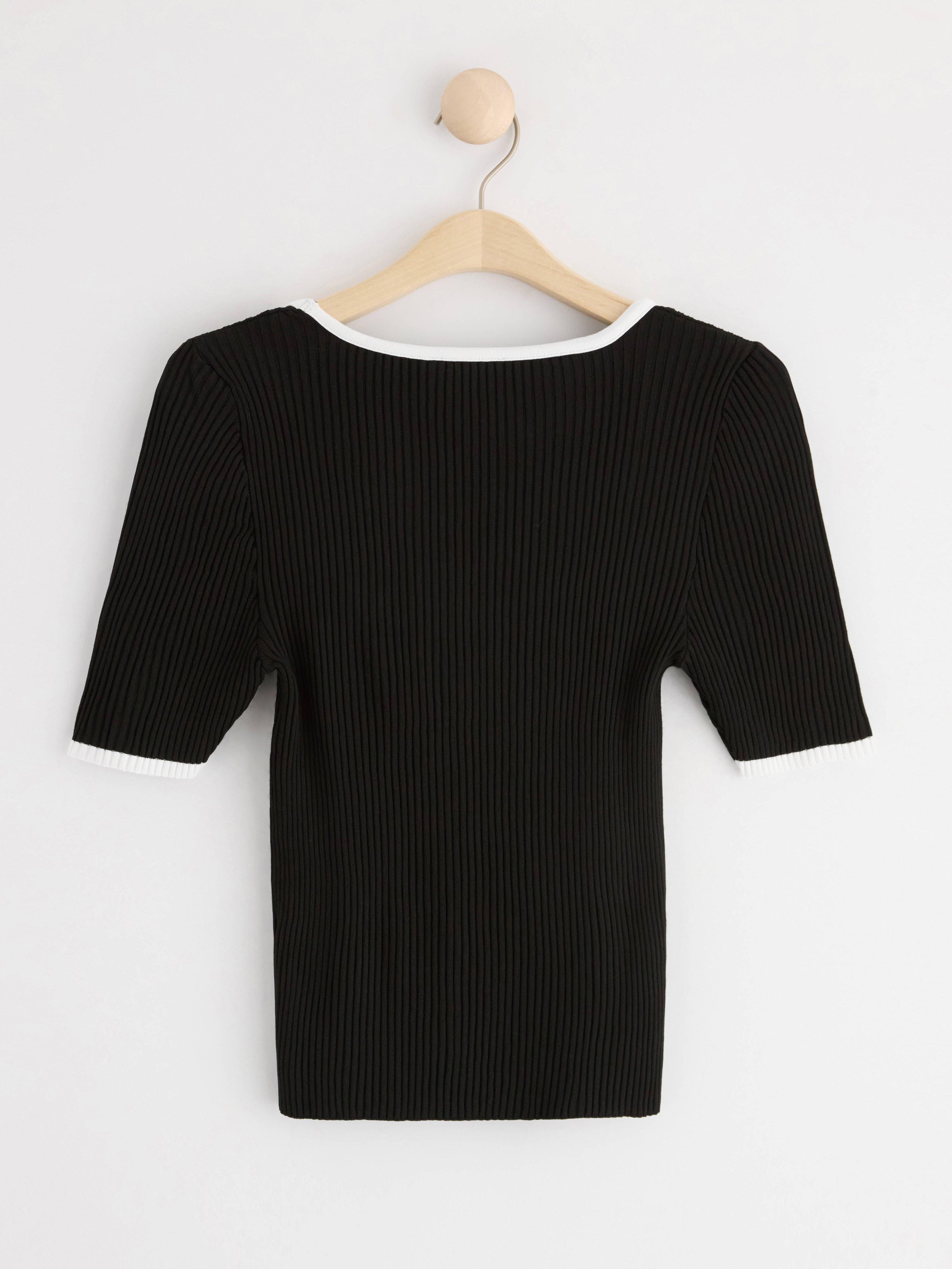 Short sleeve rib-knit jumper Black
