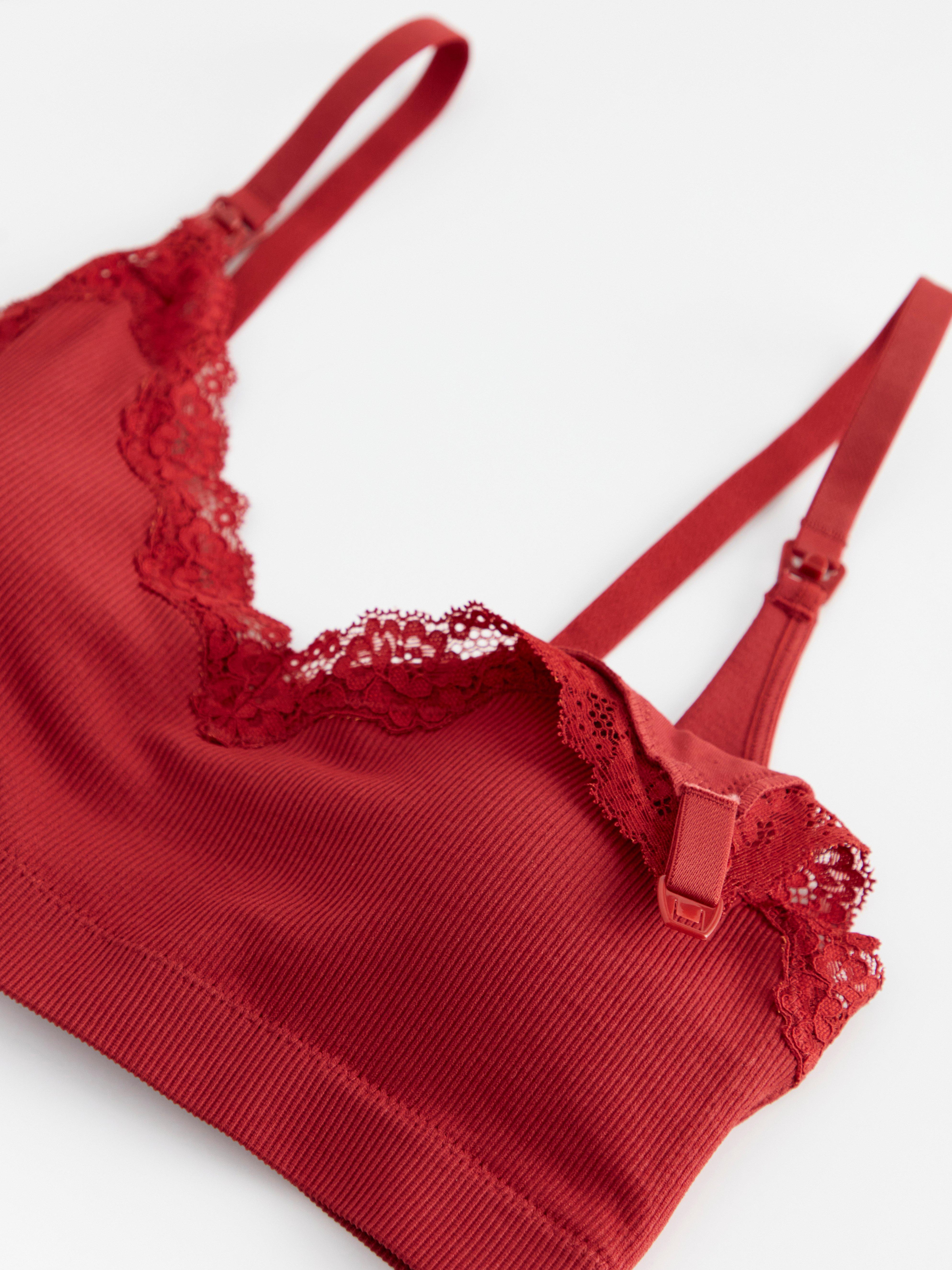 MOM seamless ribbed nursing bra with lace Dark Dusty Red