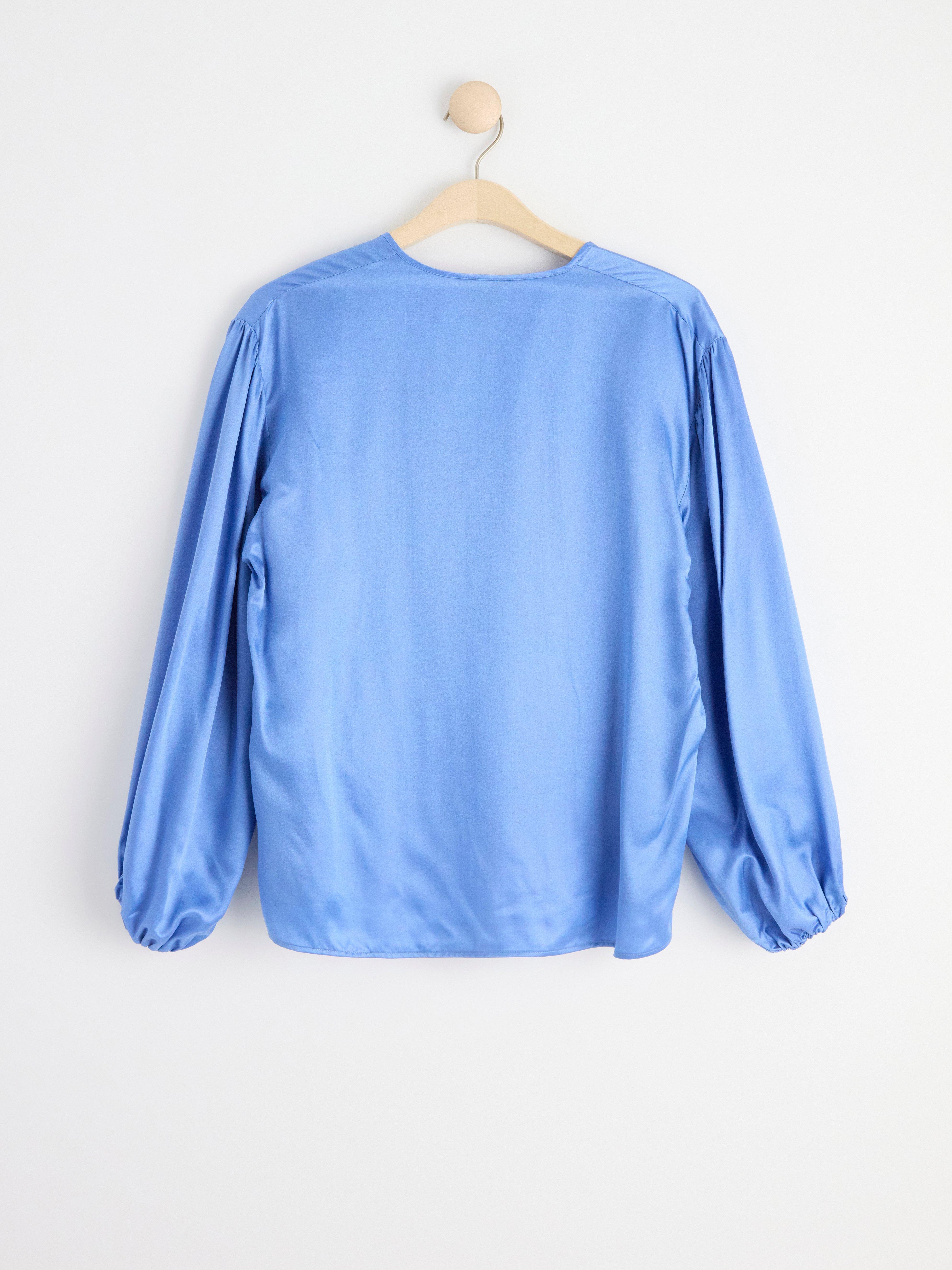 Long sleeve silk blend blouse Light Dusty Blue
