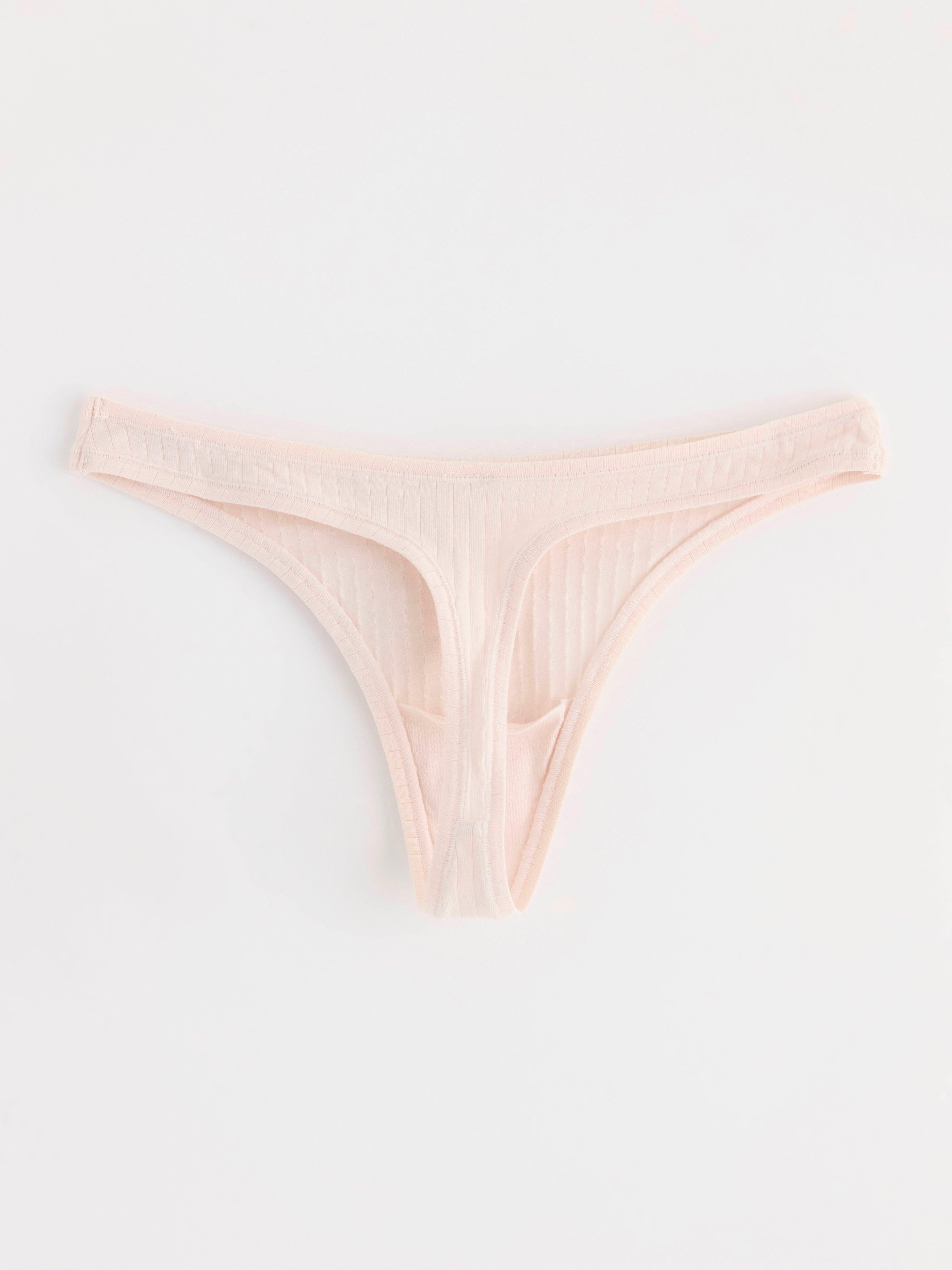 Ribbed regular waist thong Lt pink