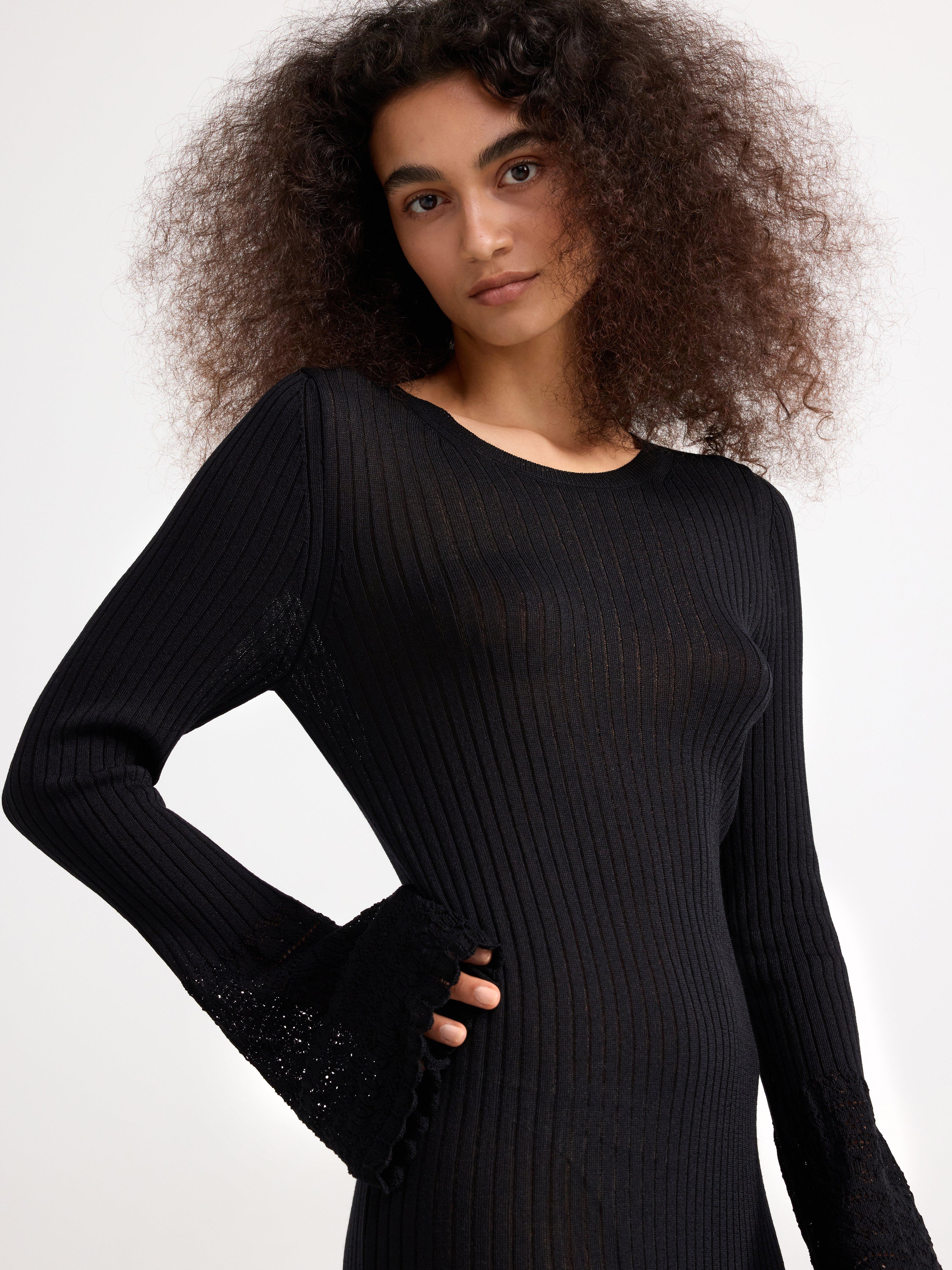 Knitted maxi dress with lace Black