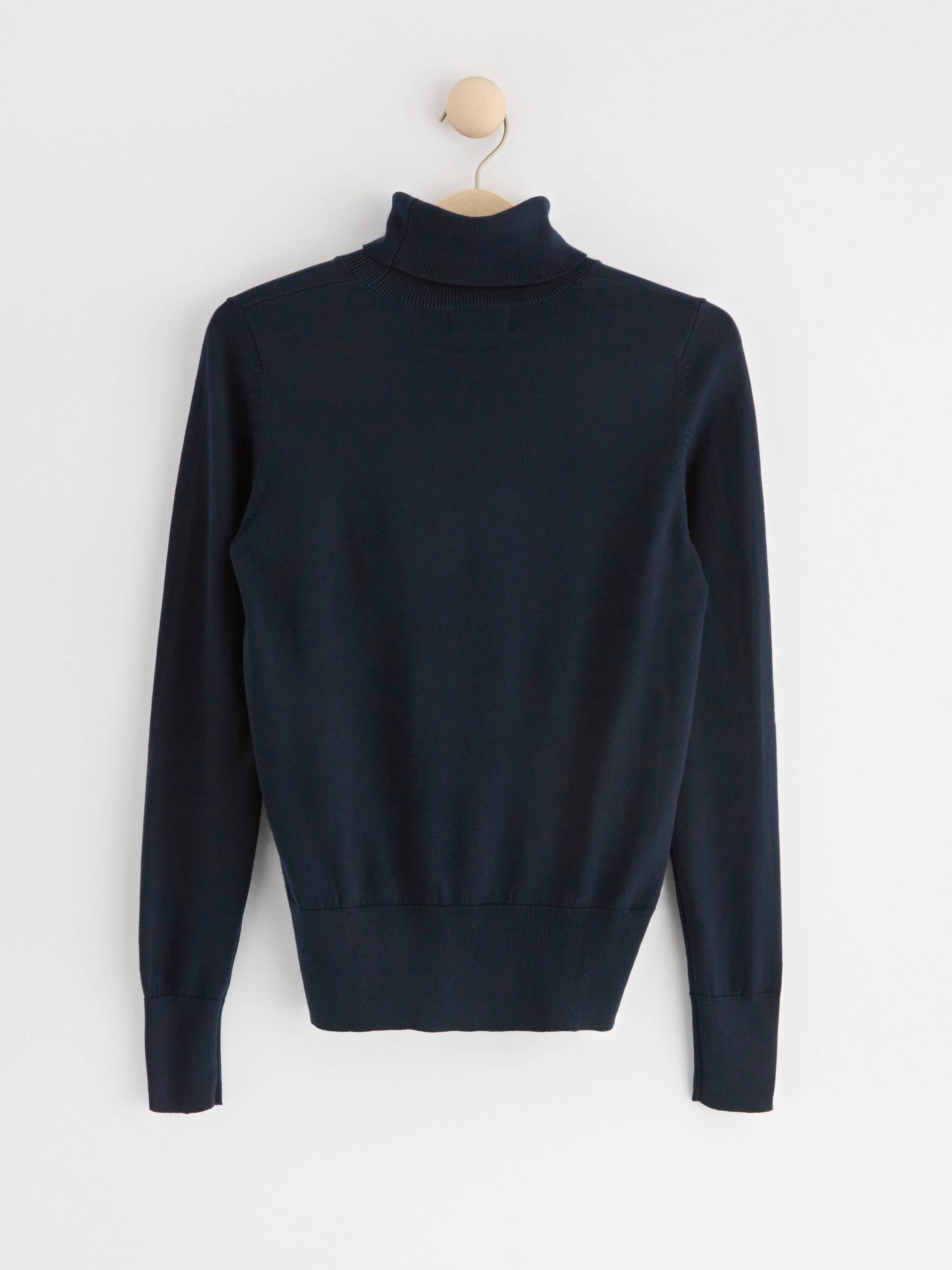 Fine-knit roll neck top Navy