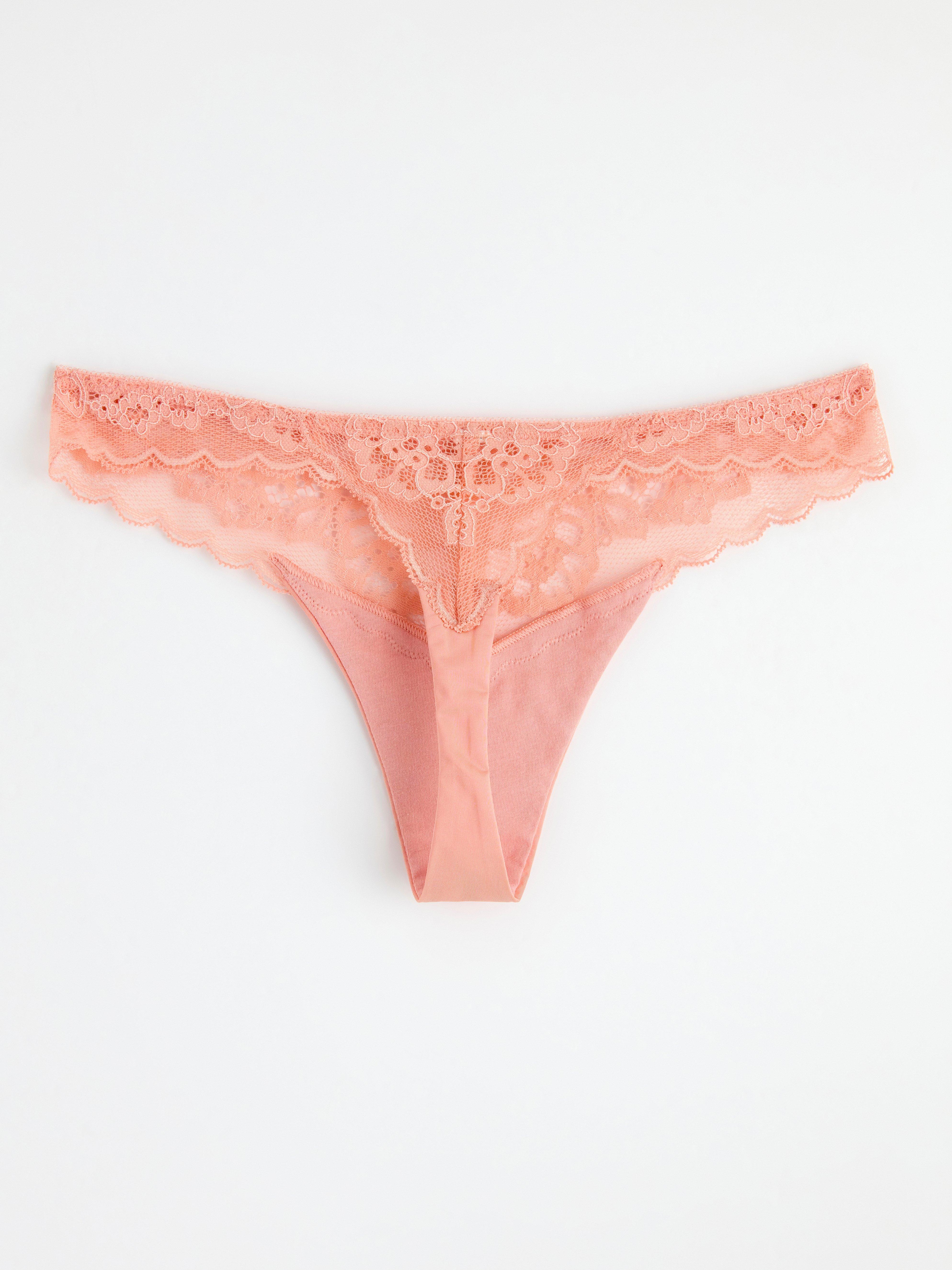 Thong low waist with lace Light dusty coral