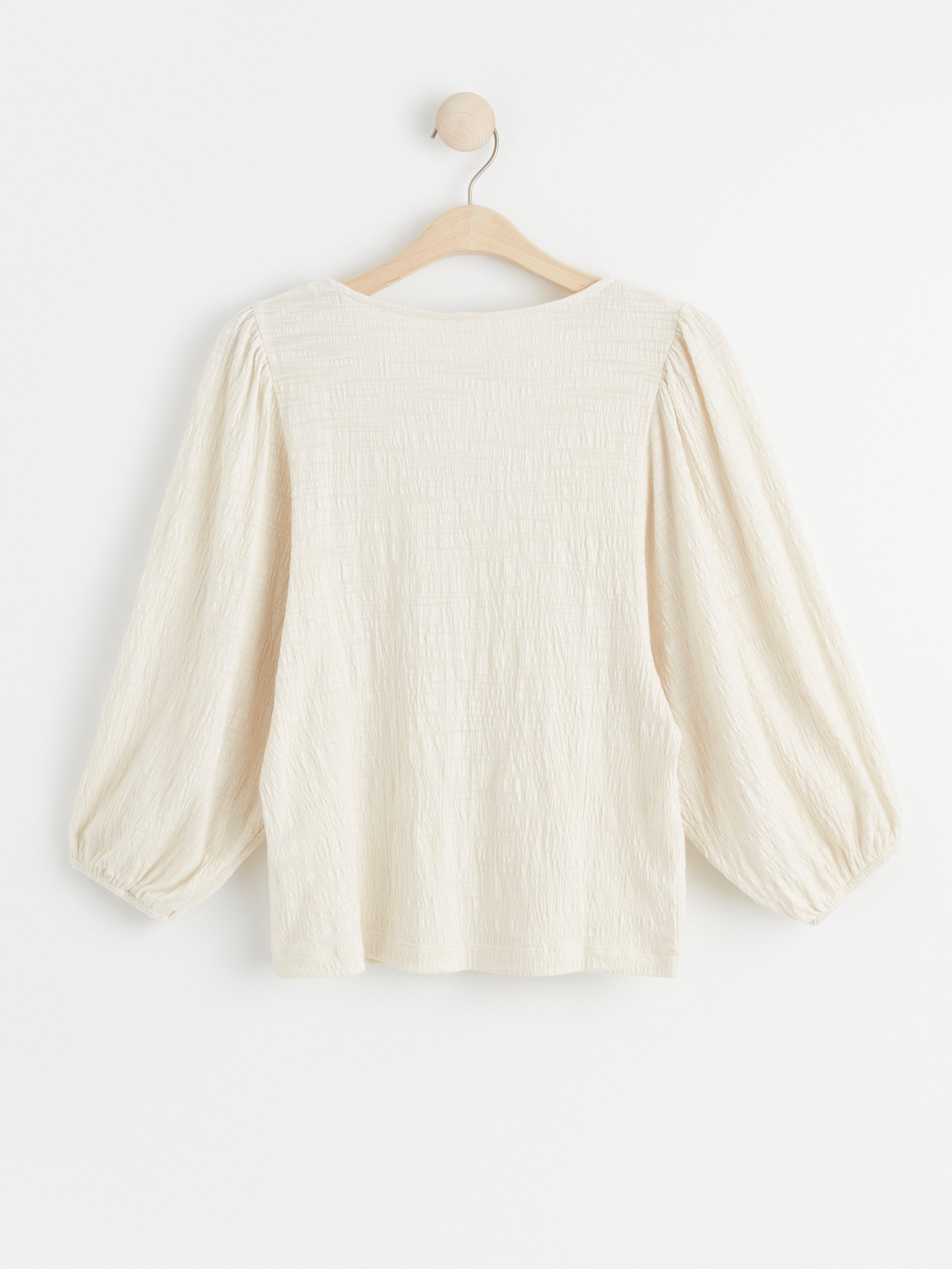 Puff sleeve top with texture Off White