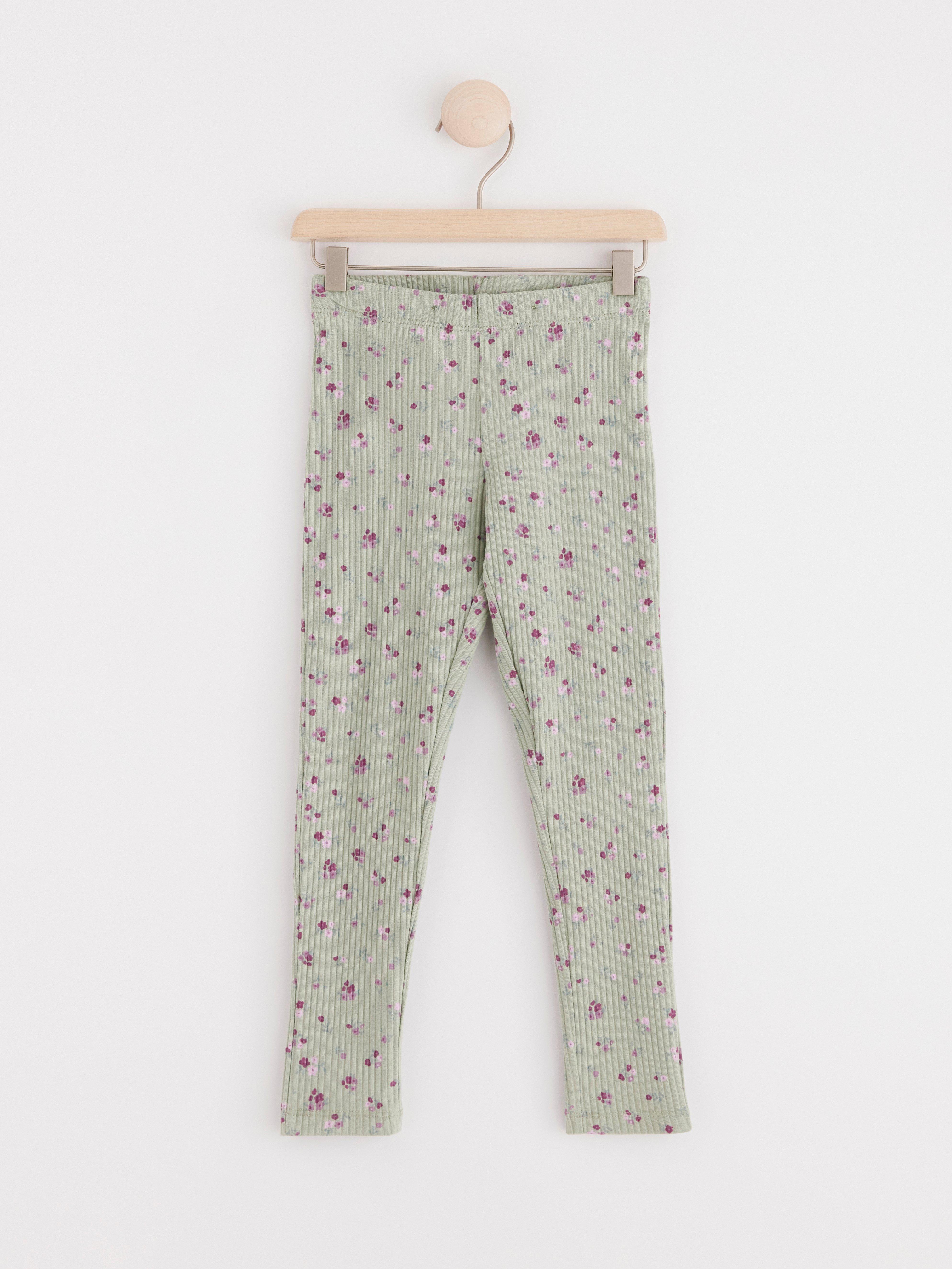 Leggings ribbed with flowers Dusty Green