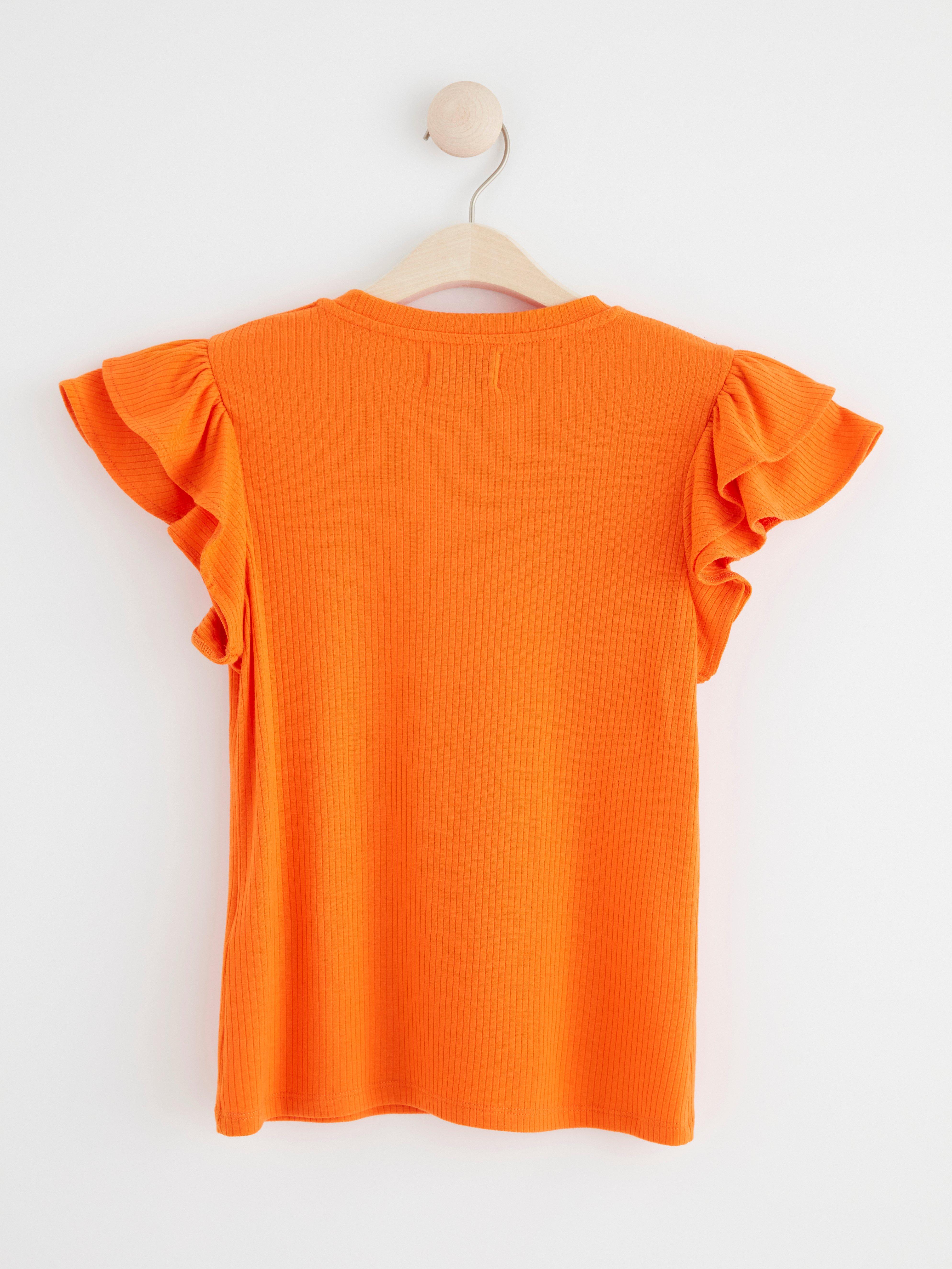 Ribbed top with frill sleeves Orange
