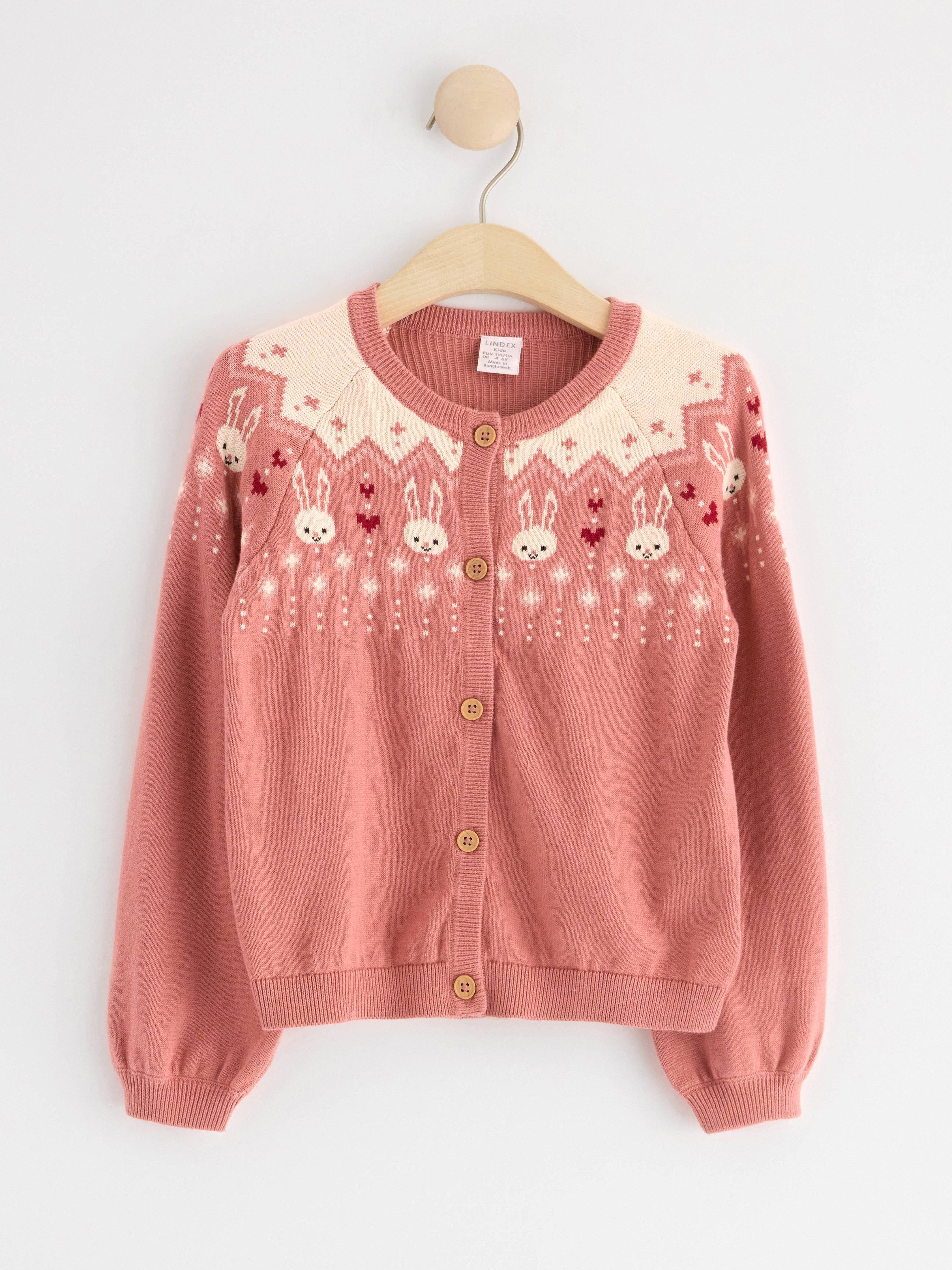 Knitted cardigan with rabbits Dusty Pink
