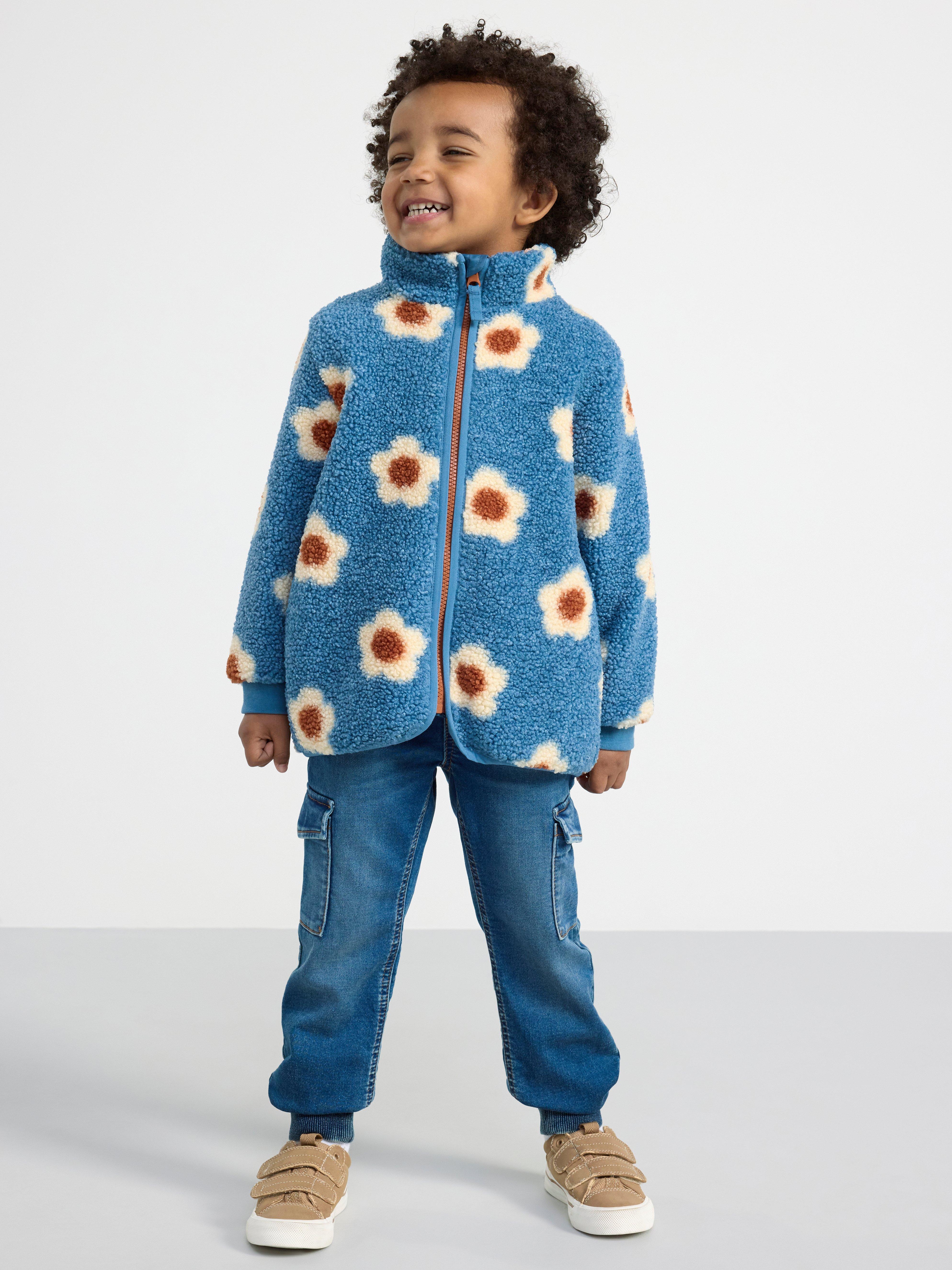 Pile jacket with flowers Light Dusty Blue