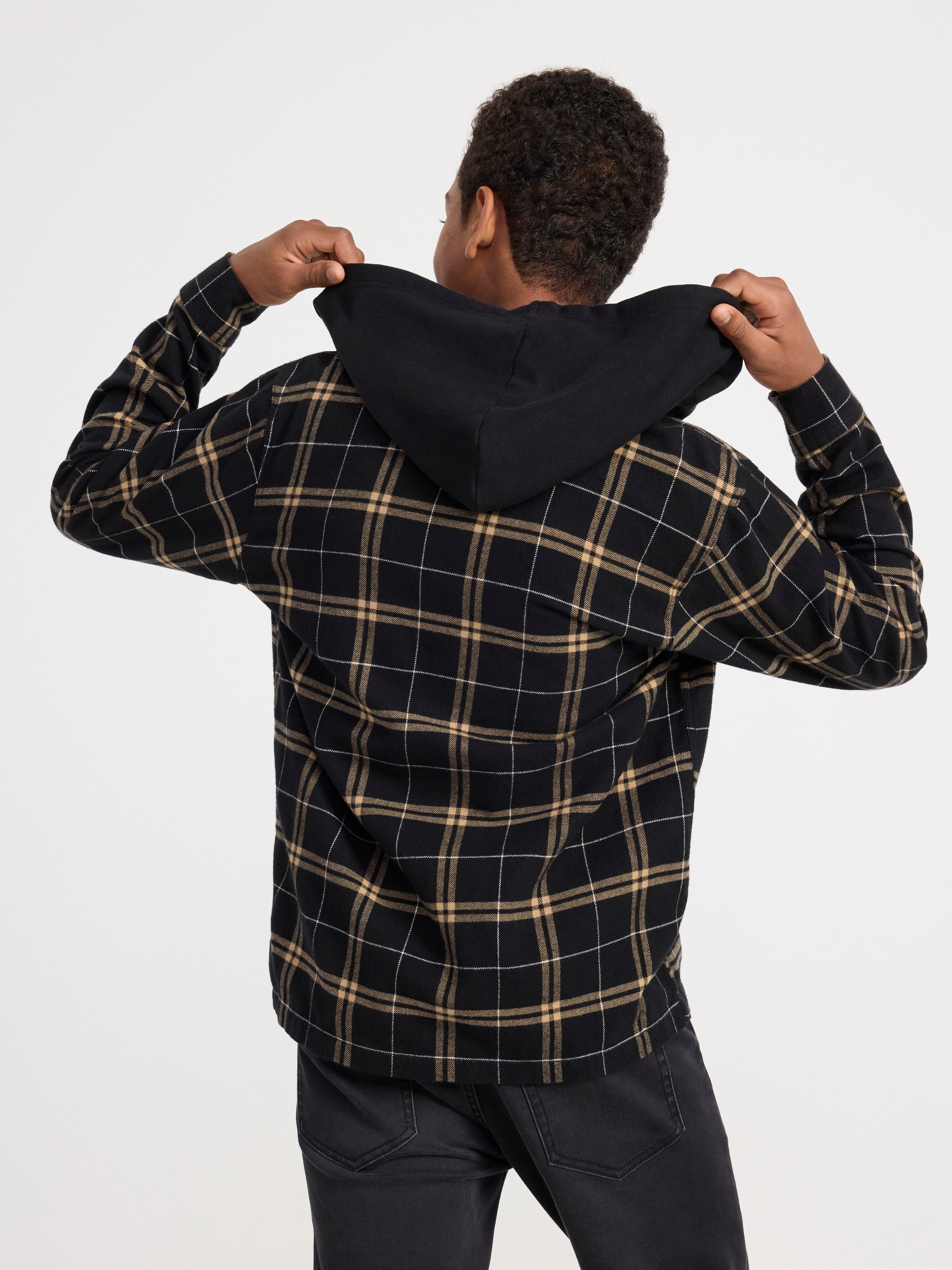 Checked shirt with hood Black