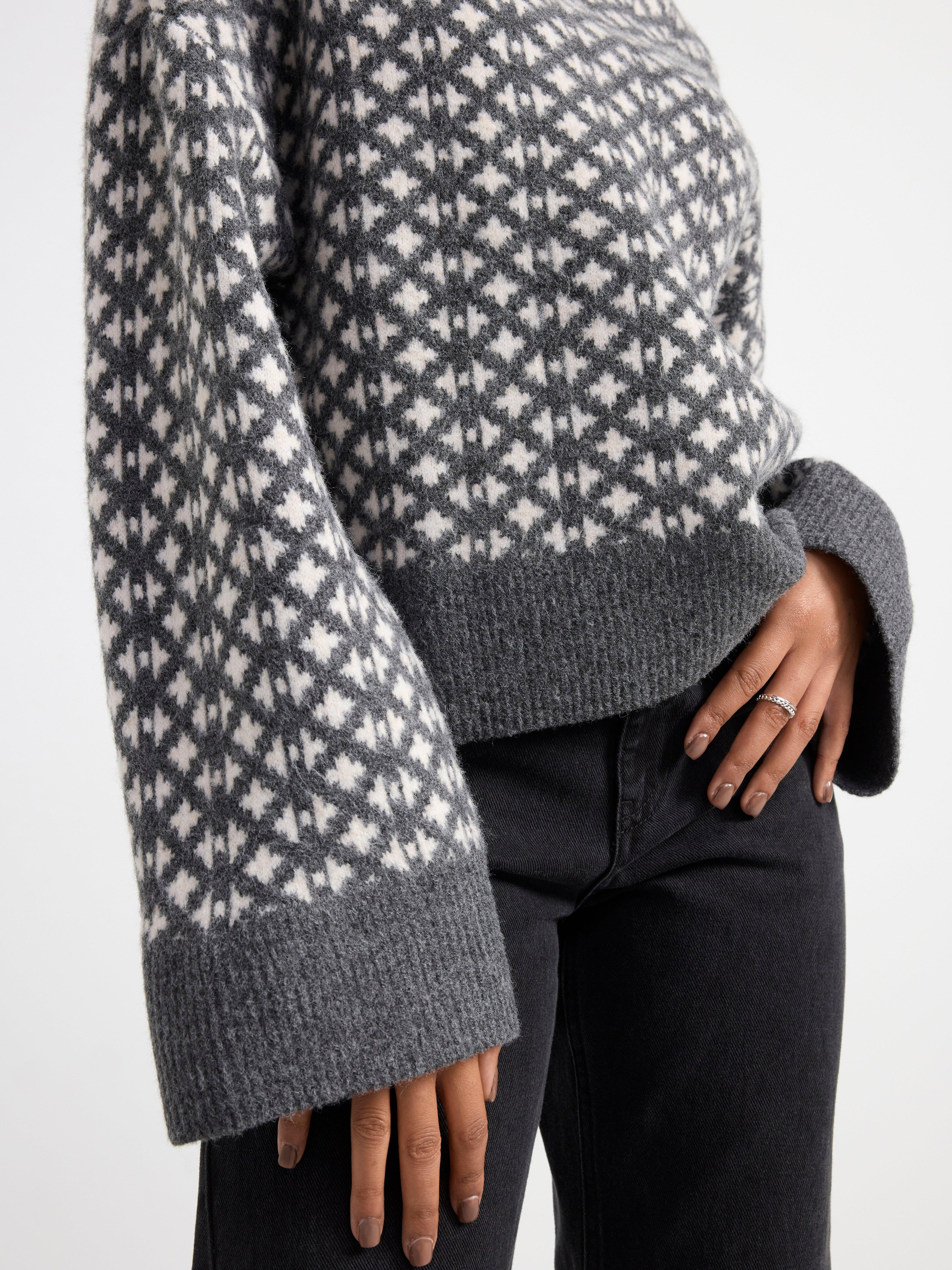 Knitted jumper with pattern Dark Grey Melange