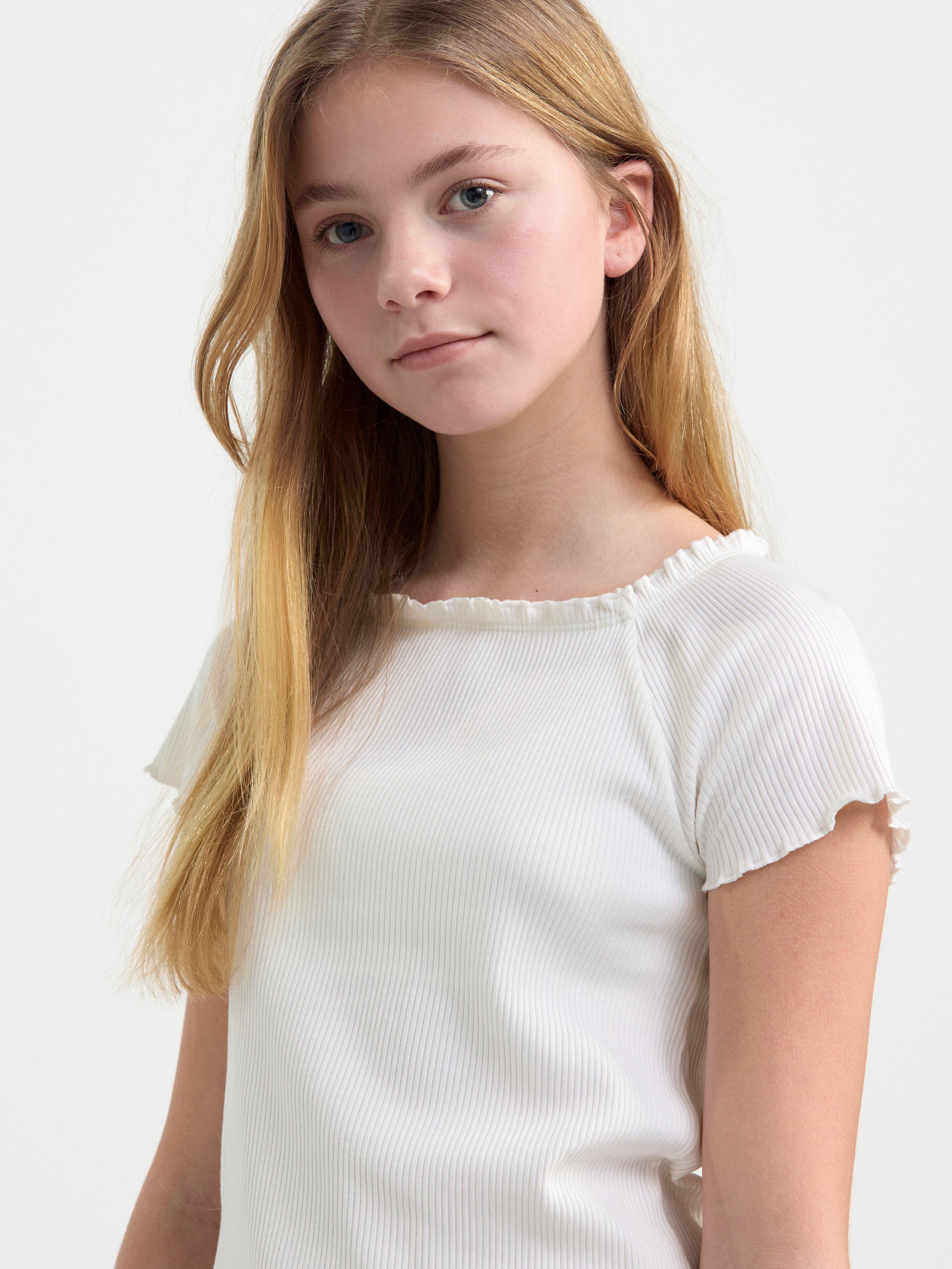 Ribbed short sleeve top Off White