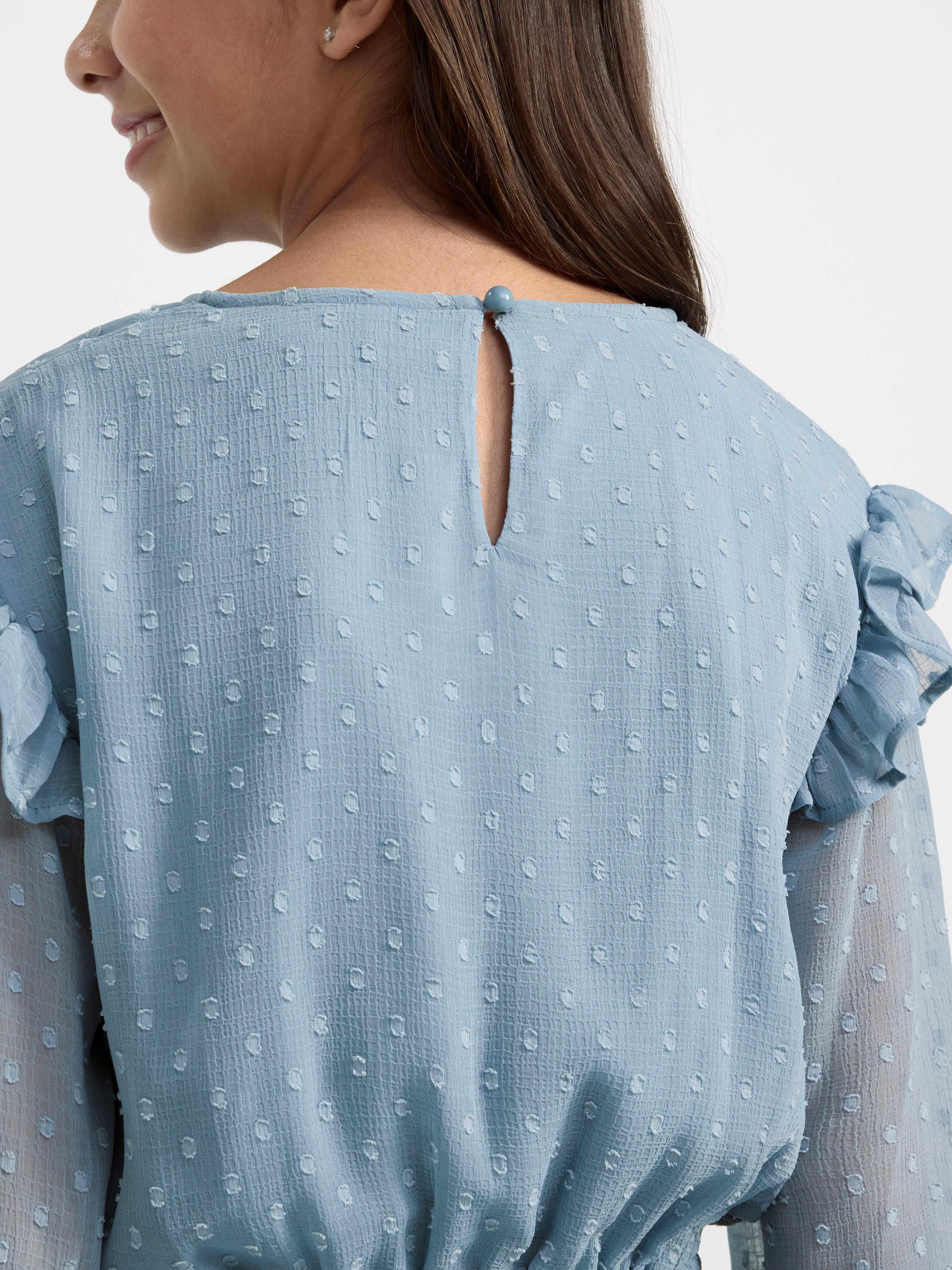 Long sleeve flounce dress Dusty Blue