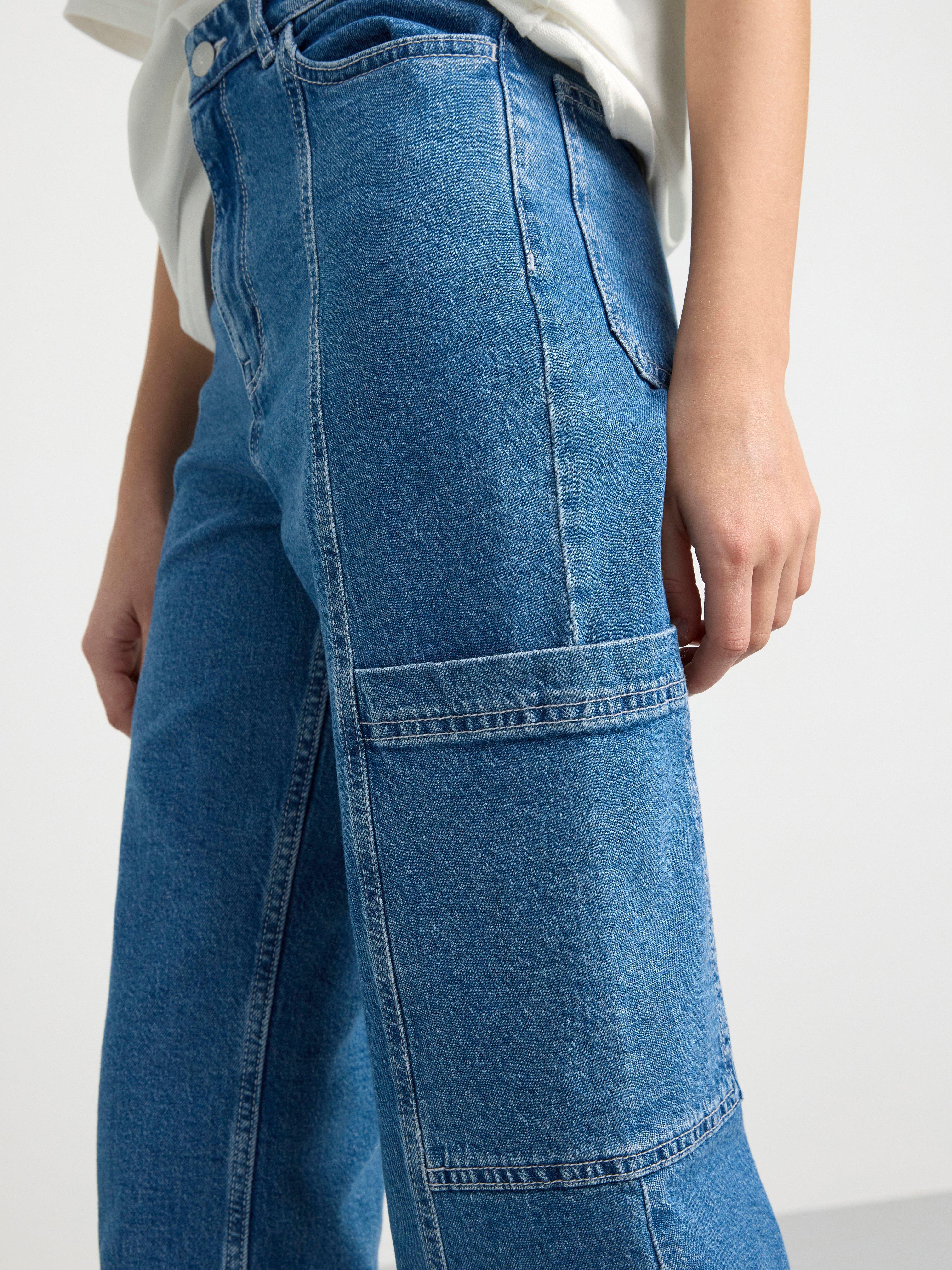 VANJA Wide high waist jeans with cargo pocket Denim blue