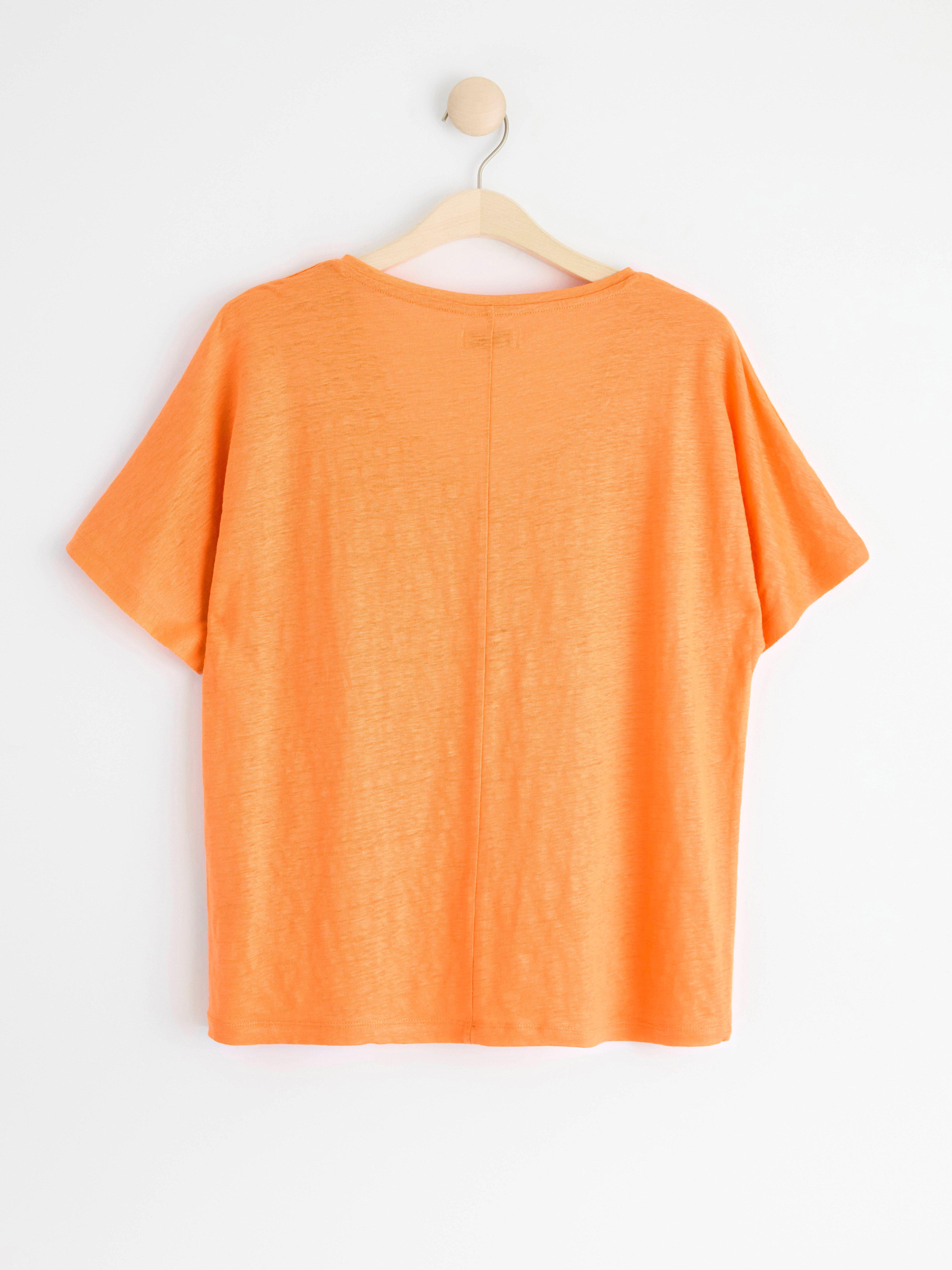 Short sleeve v-neck linen top Light Orange
