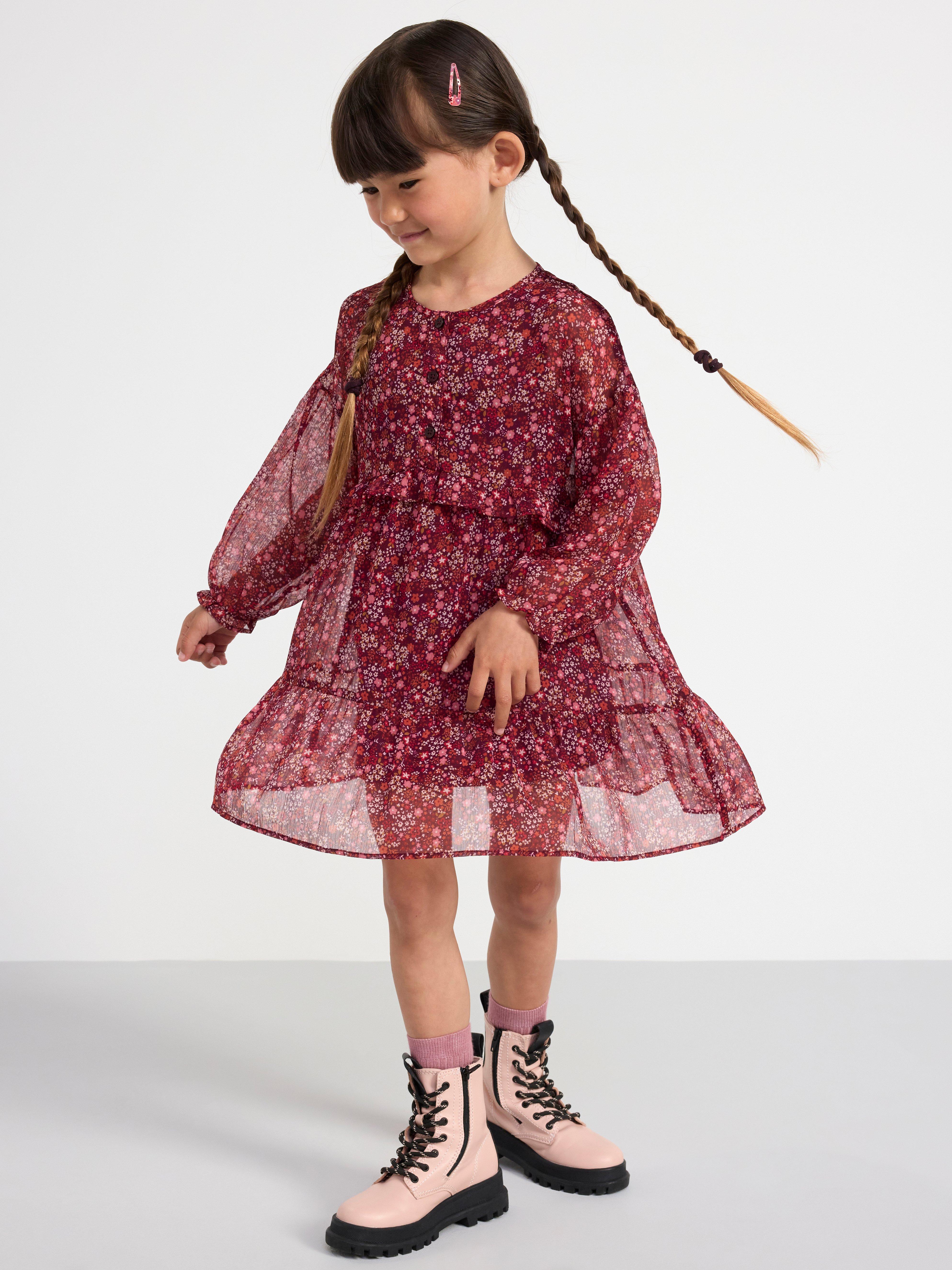 Tiered dress with flowers Dark Lilac