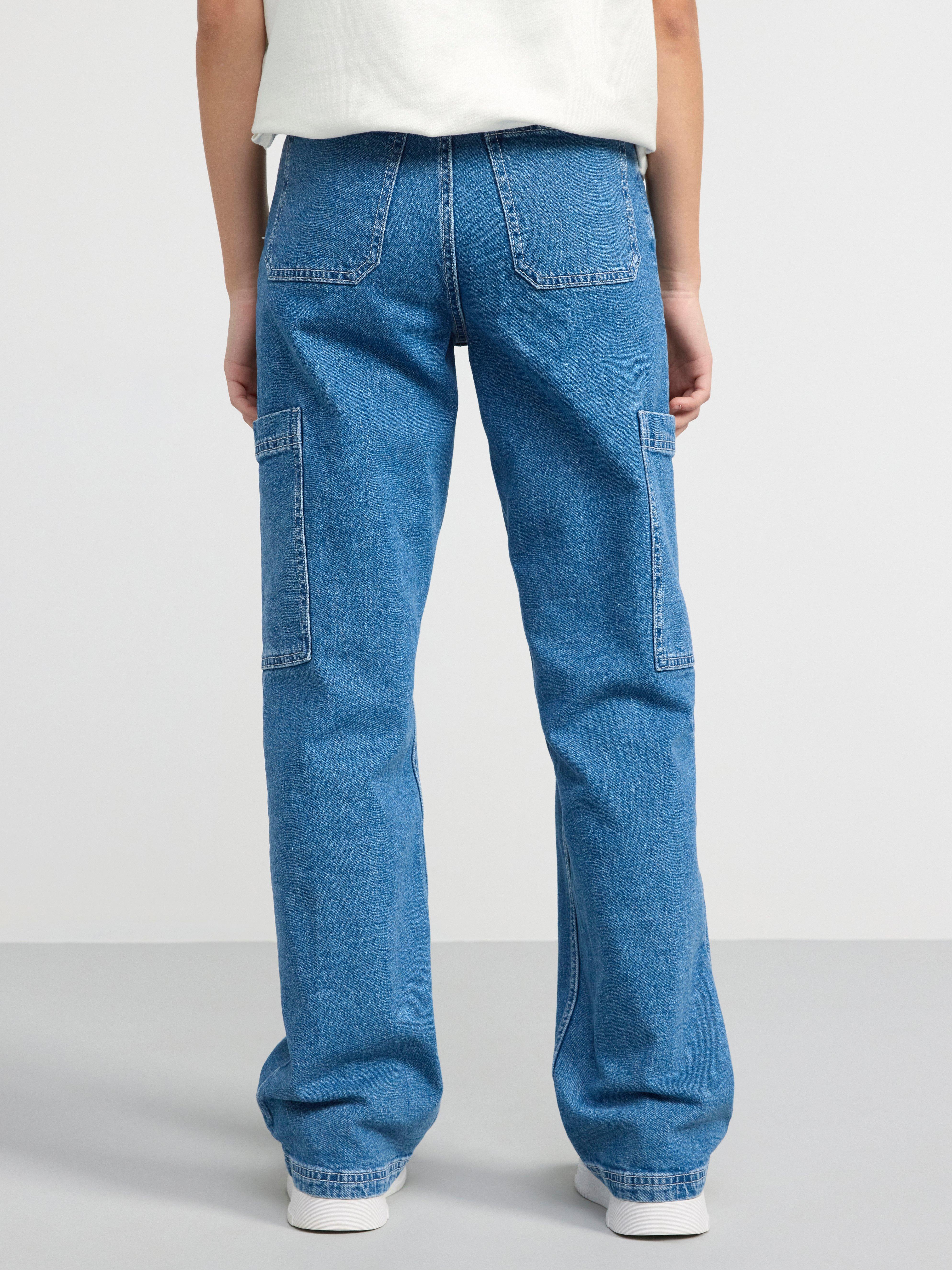 VANJA Wide high waist jeans with cargo pocket Denim blue