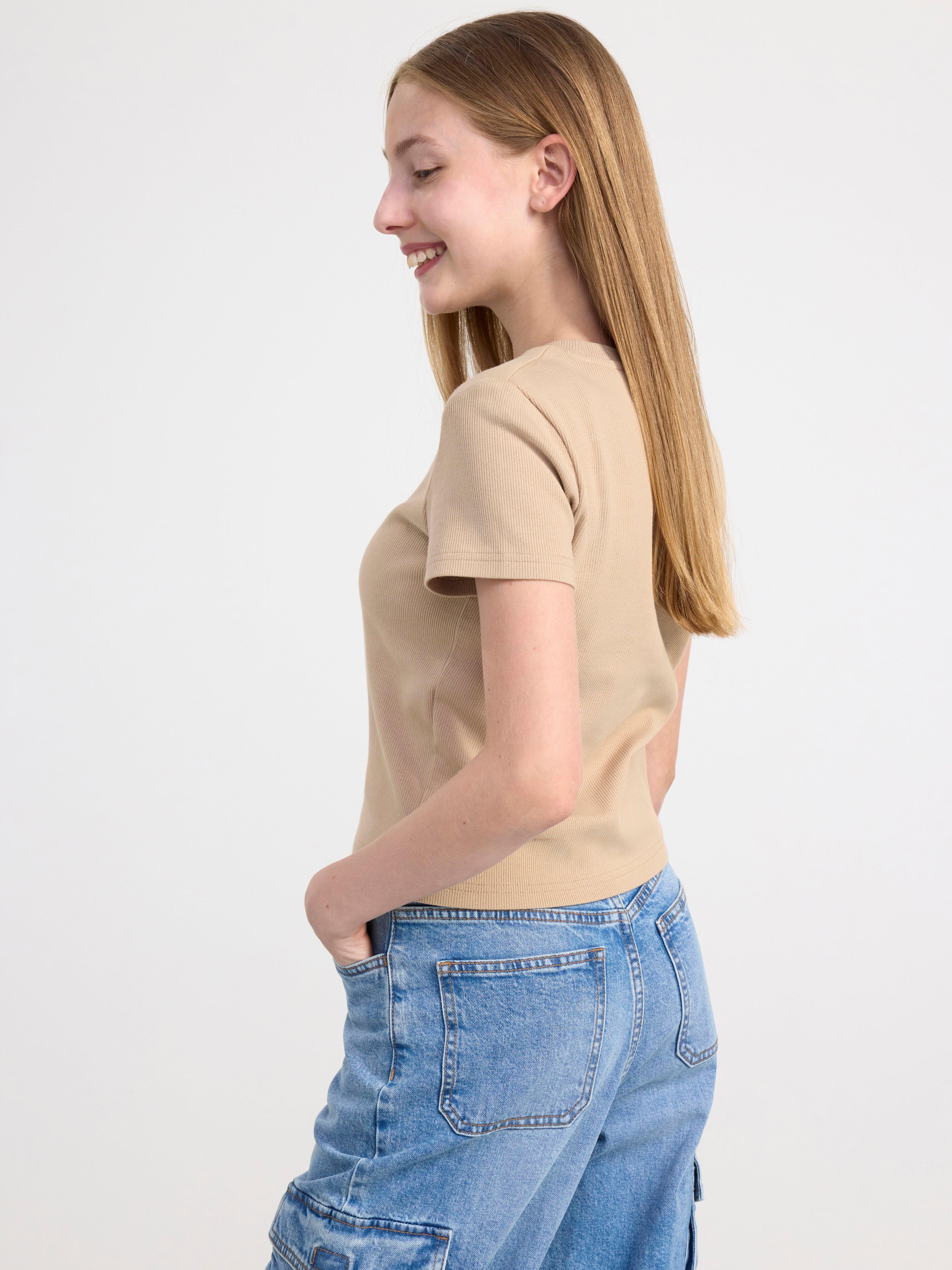 Ribbed cropped top Beige