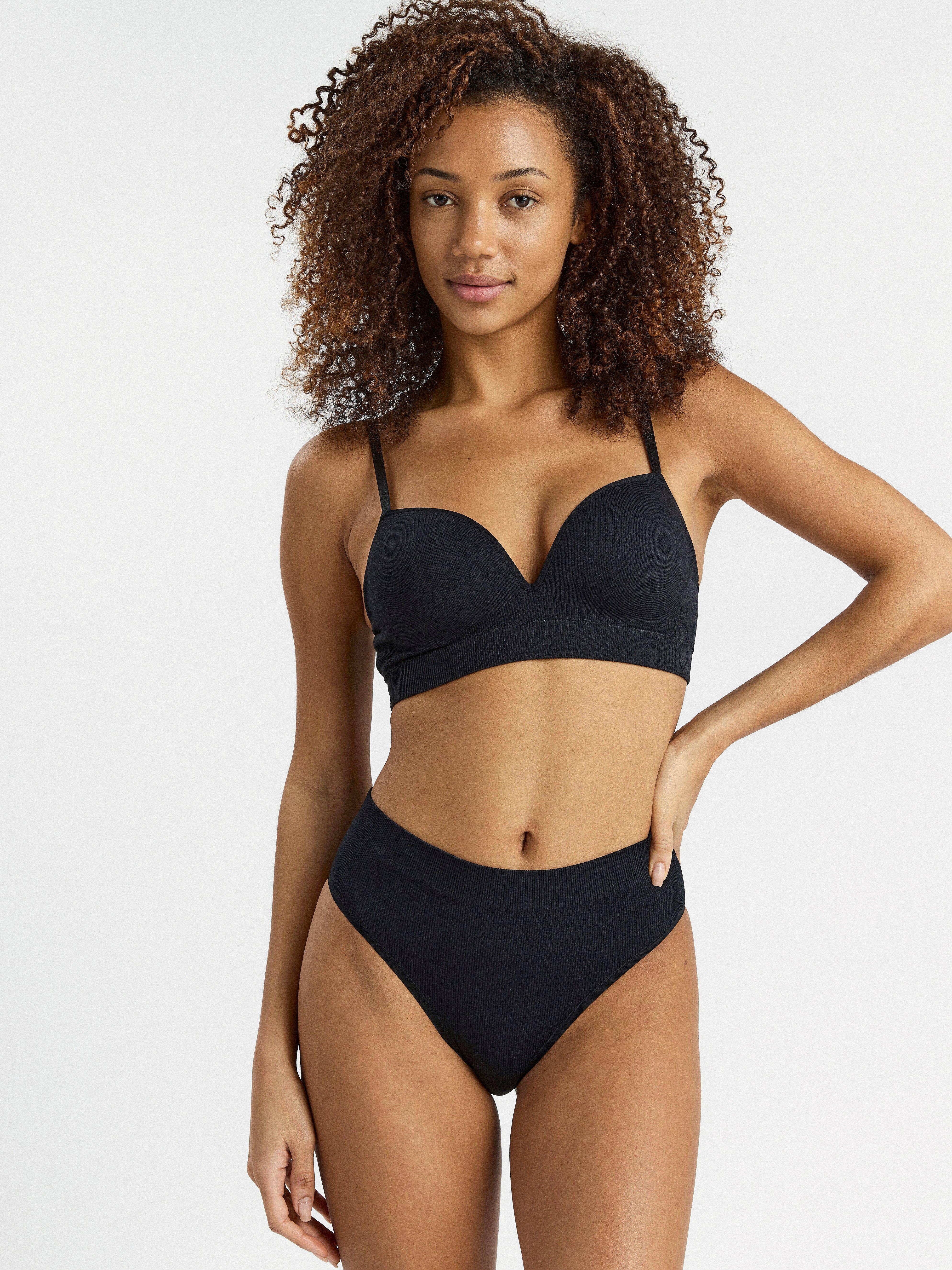 Brazilian high ribbed seamless briefs Black