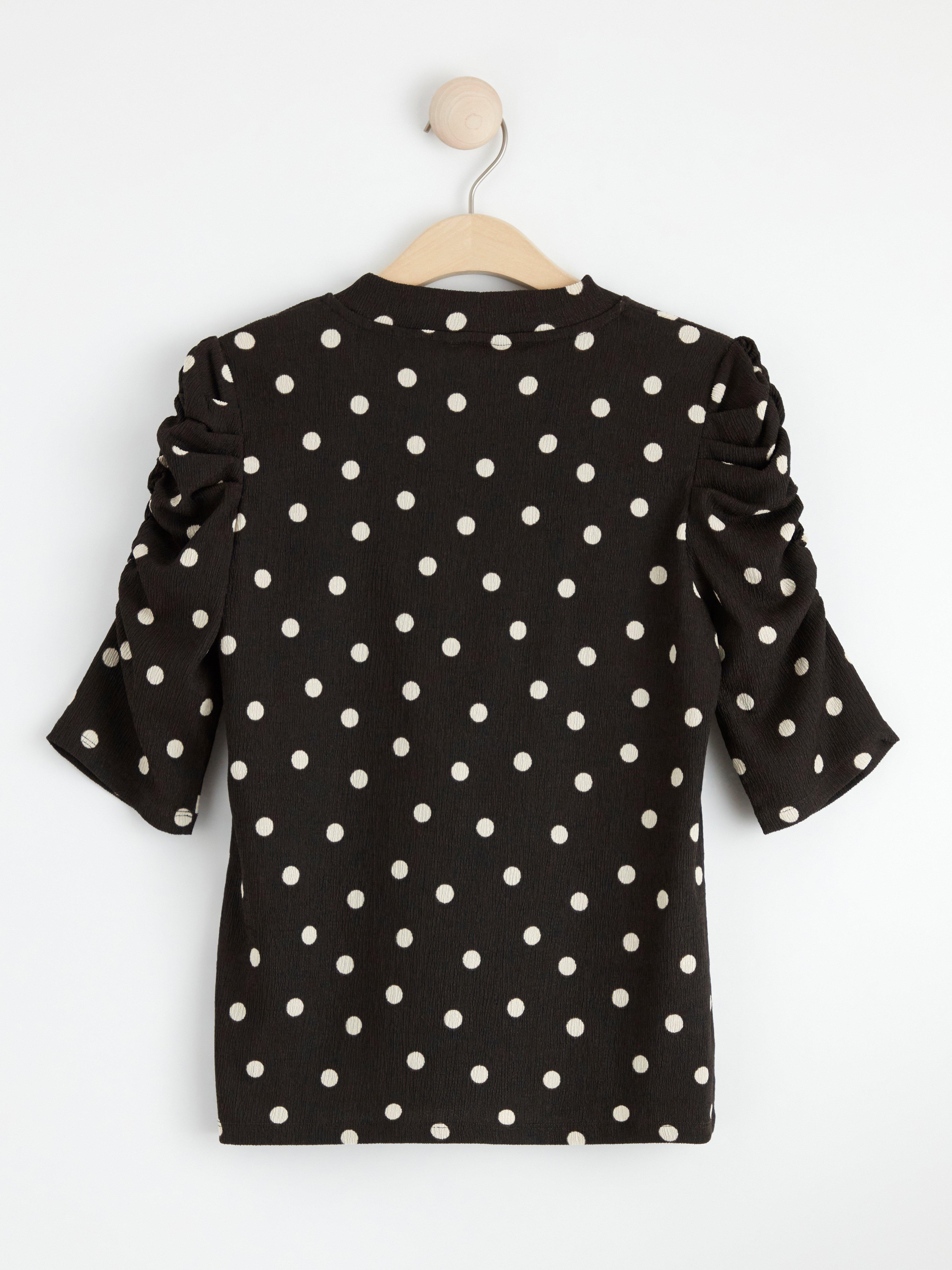 Textured puff sleeve top Dark Brown