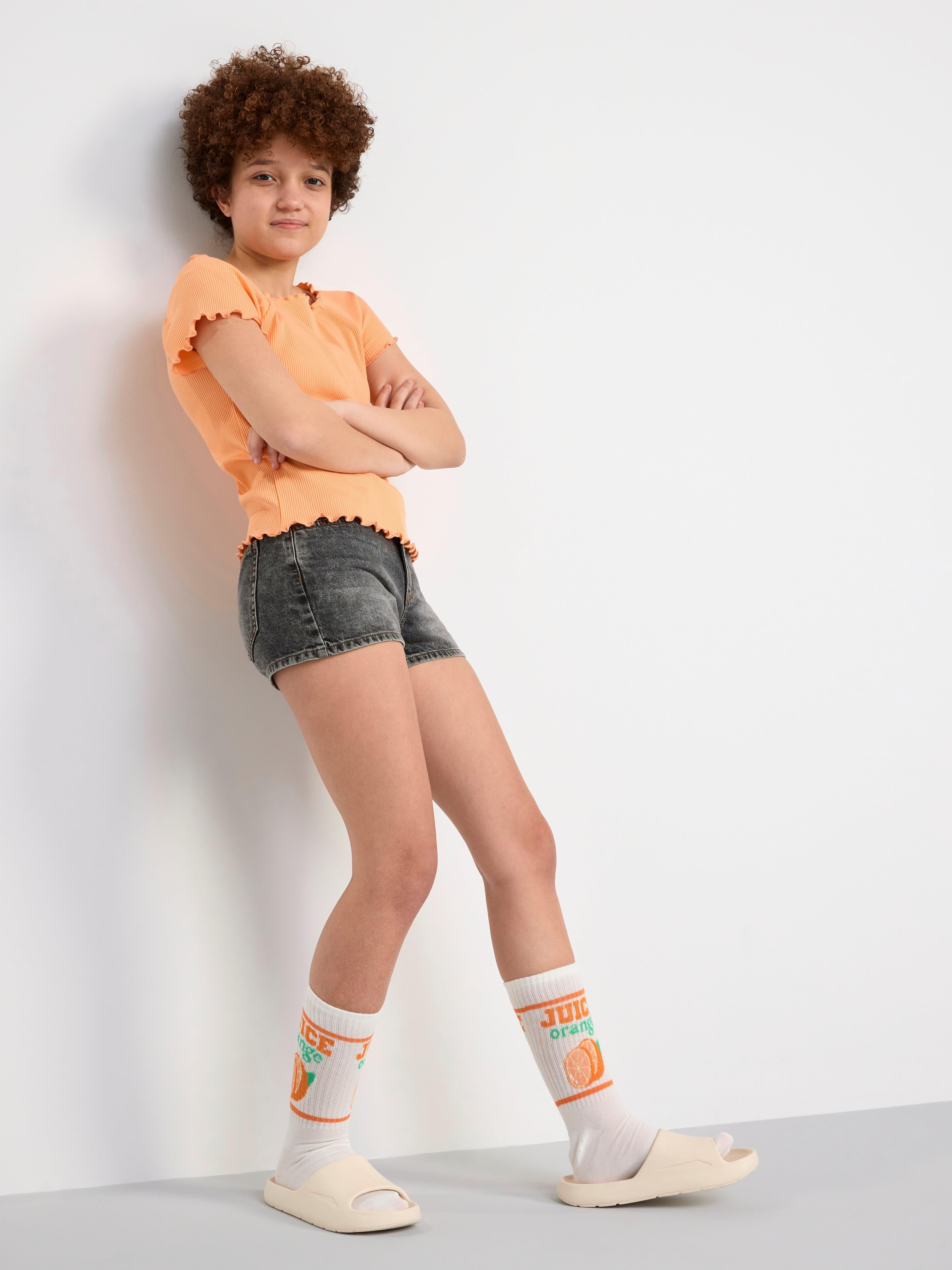 Ribbed short sleeve top Light Orange