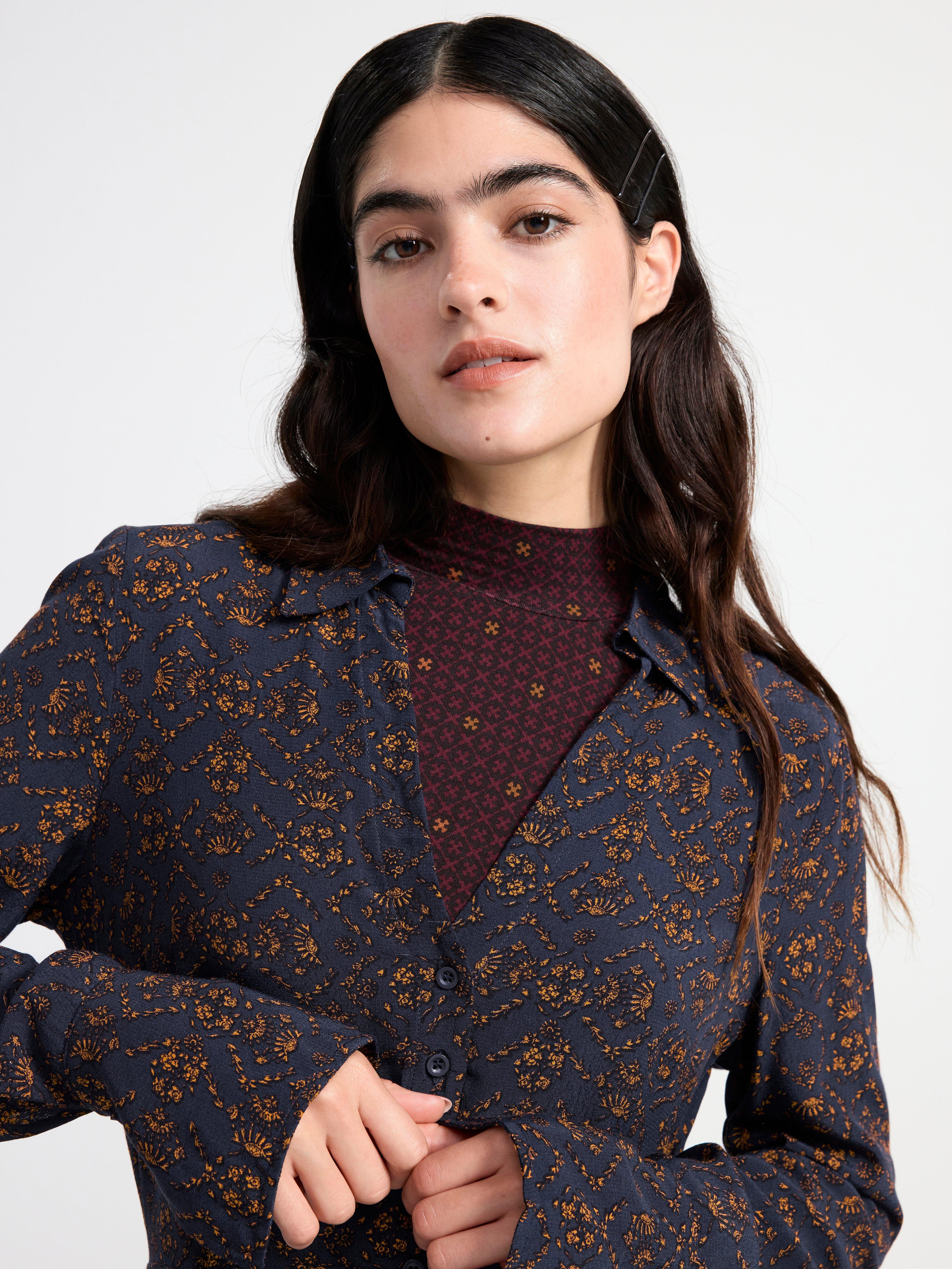 Long sleeve mini dress with pattern Dark Navy