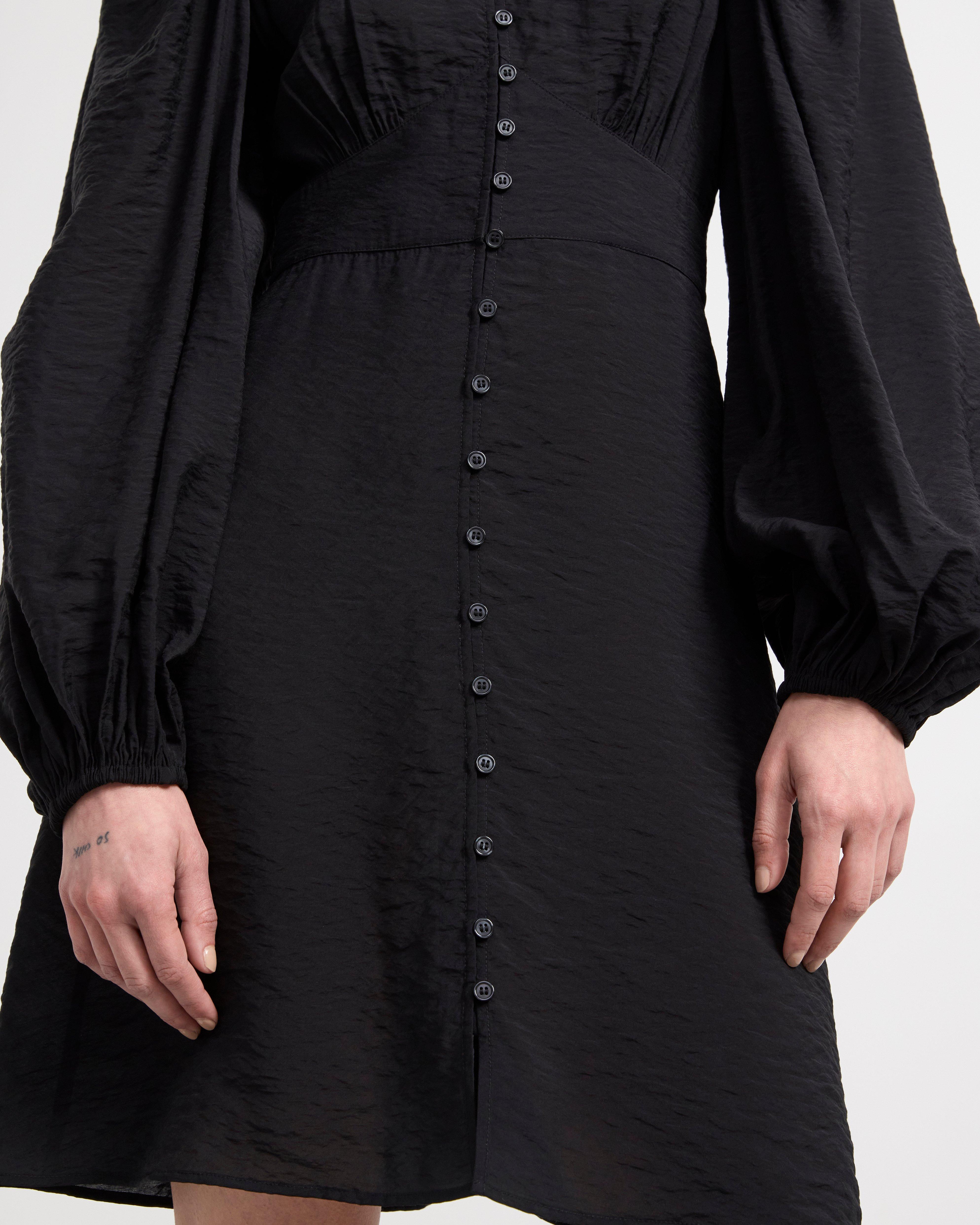Puff sleeve midi dress Black