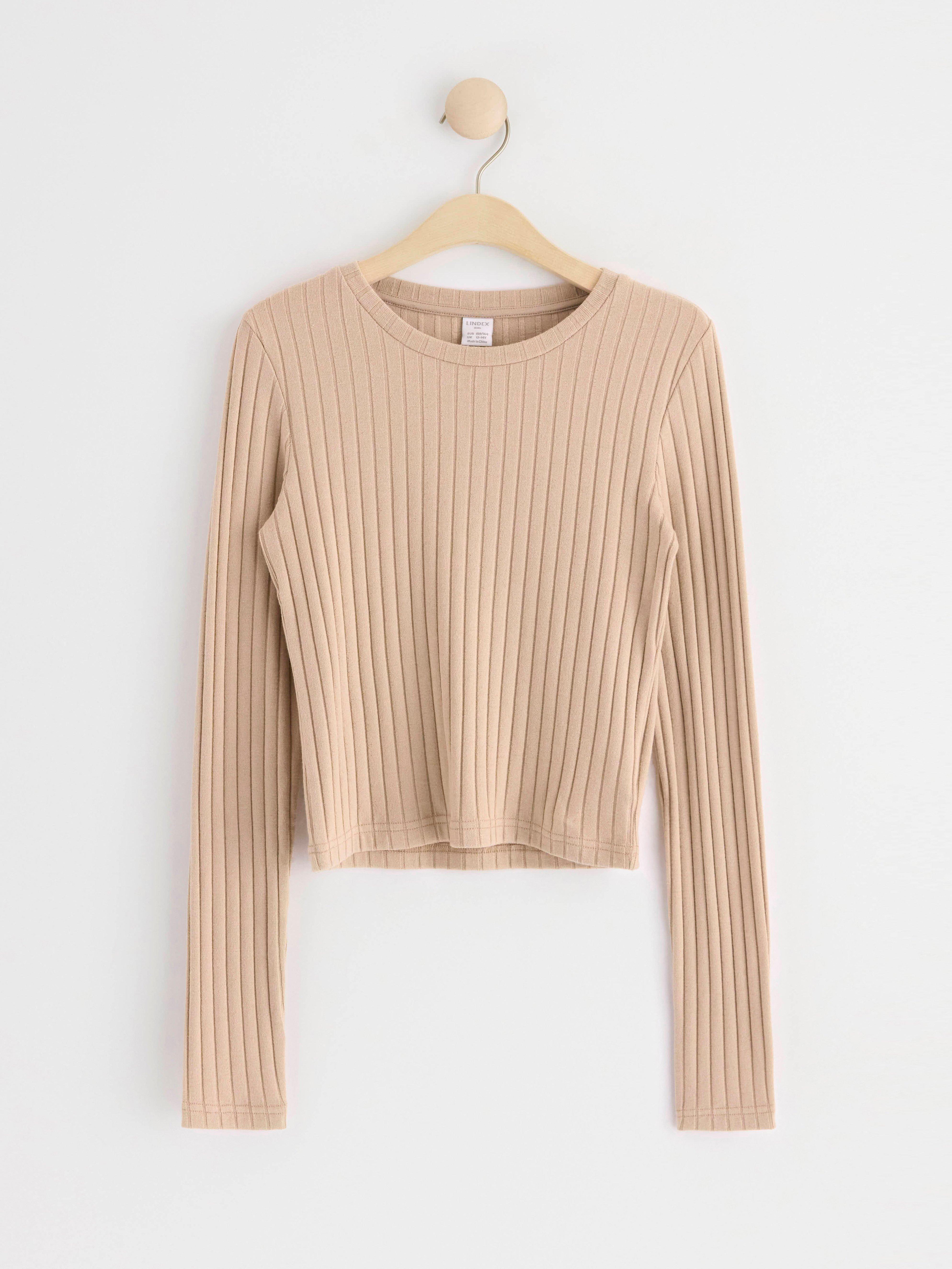 Ribbed long sleeve top Beige