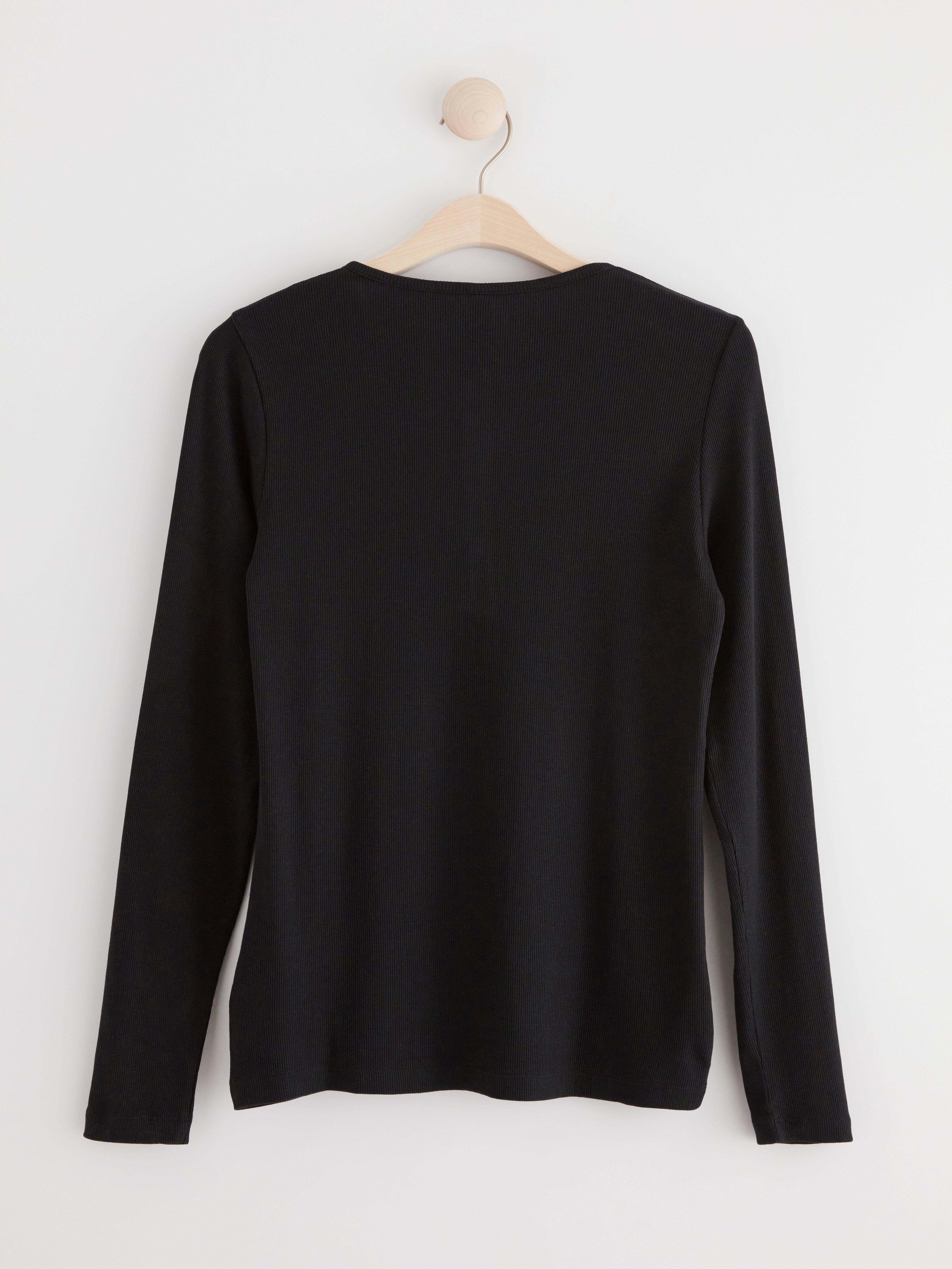 Ribbed long sleeve pyjama top Black