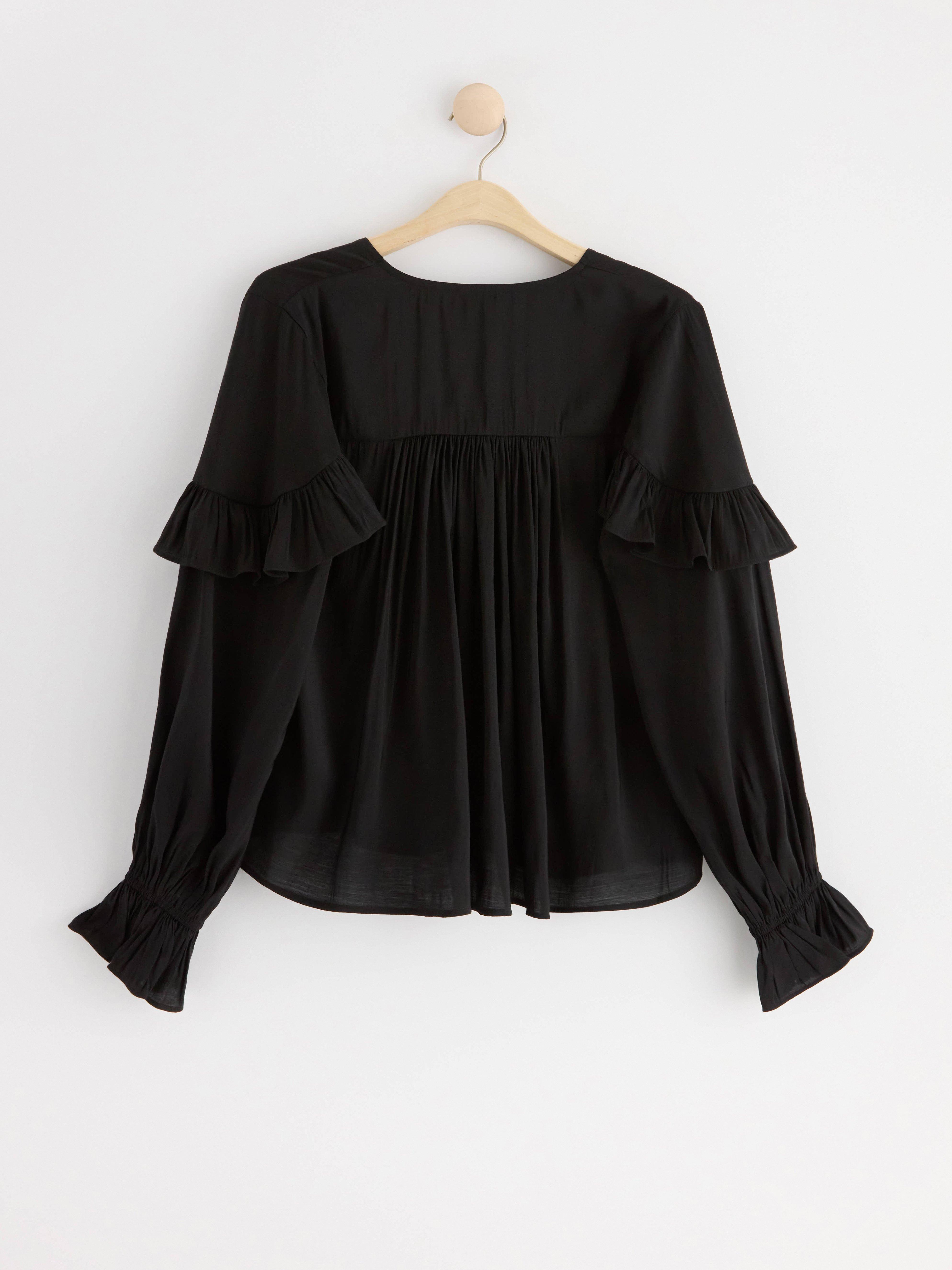Long sleeve frill blouse Black