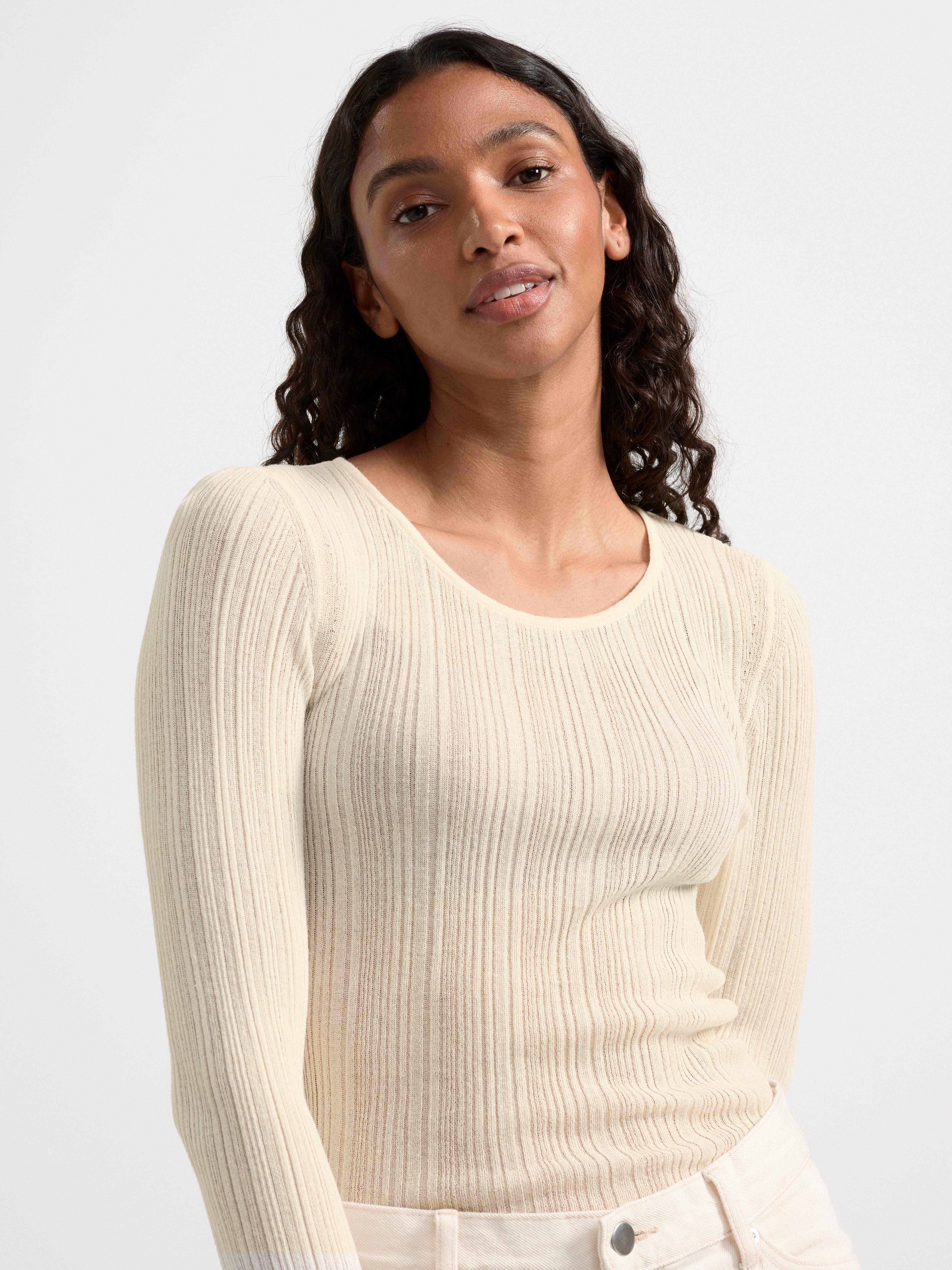 Rib-knit long sleeve top white